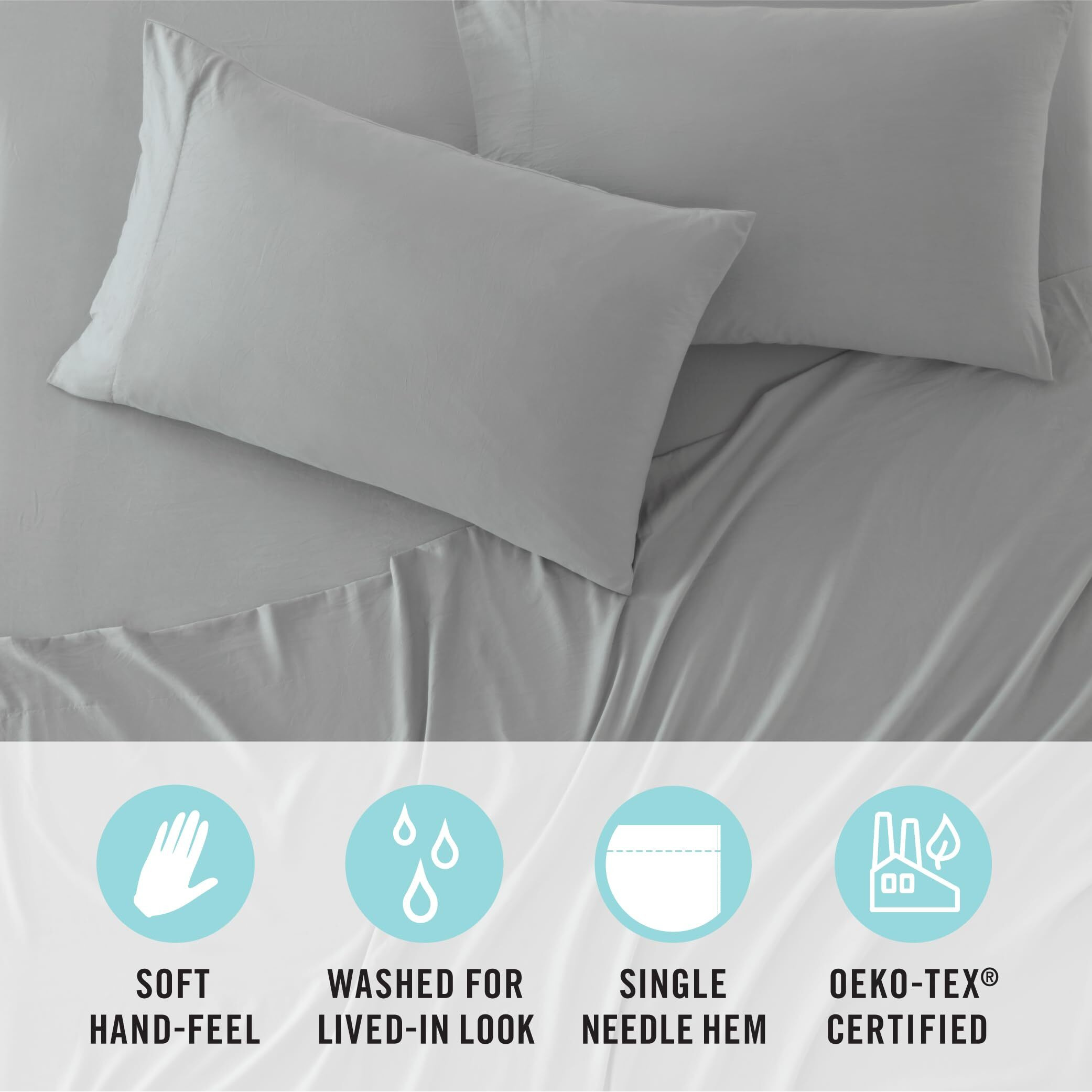 Martha Stewart Ultra Soft Brushed And Washed Microfiber 4 Piece Sheet Set  Easy Care  Comfy Bed Sheets With Deep Pocket Up To 16""  1 Flat And 1 Fitted Sheet  2 King Pillowcases  King Size  Medium Gray