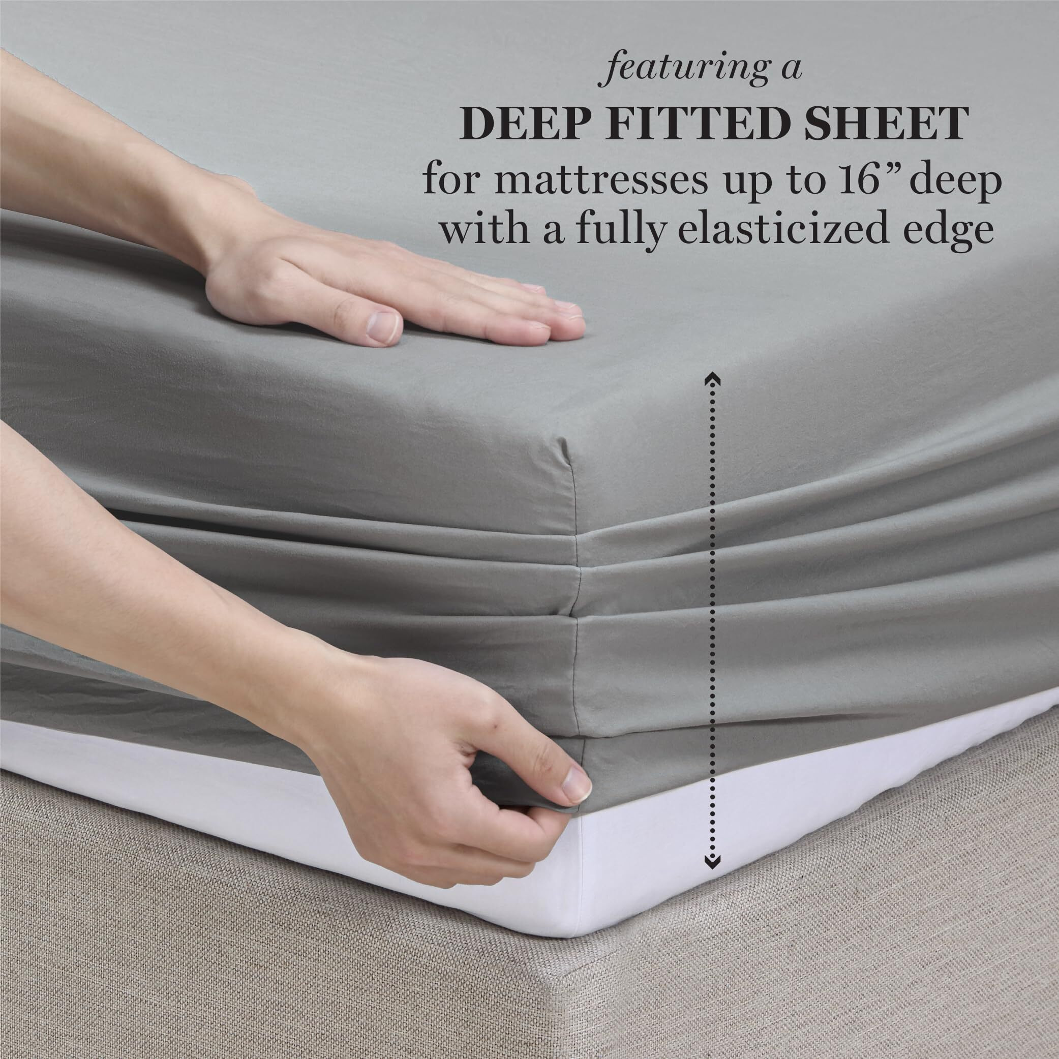 Martha Stewart Ultra Soft Brushed And Washed Microfiber 4 Piece Sheet Set  Easy Care  Comfy Bed Sheets With Deep Pocket Up To 16""  1 Flat And 1 Fitted Sheet  2 King Pillowcases  King Size  Medium Gray