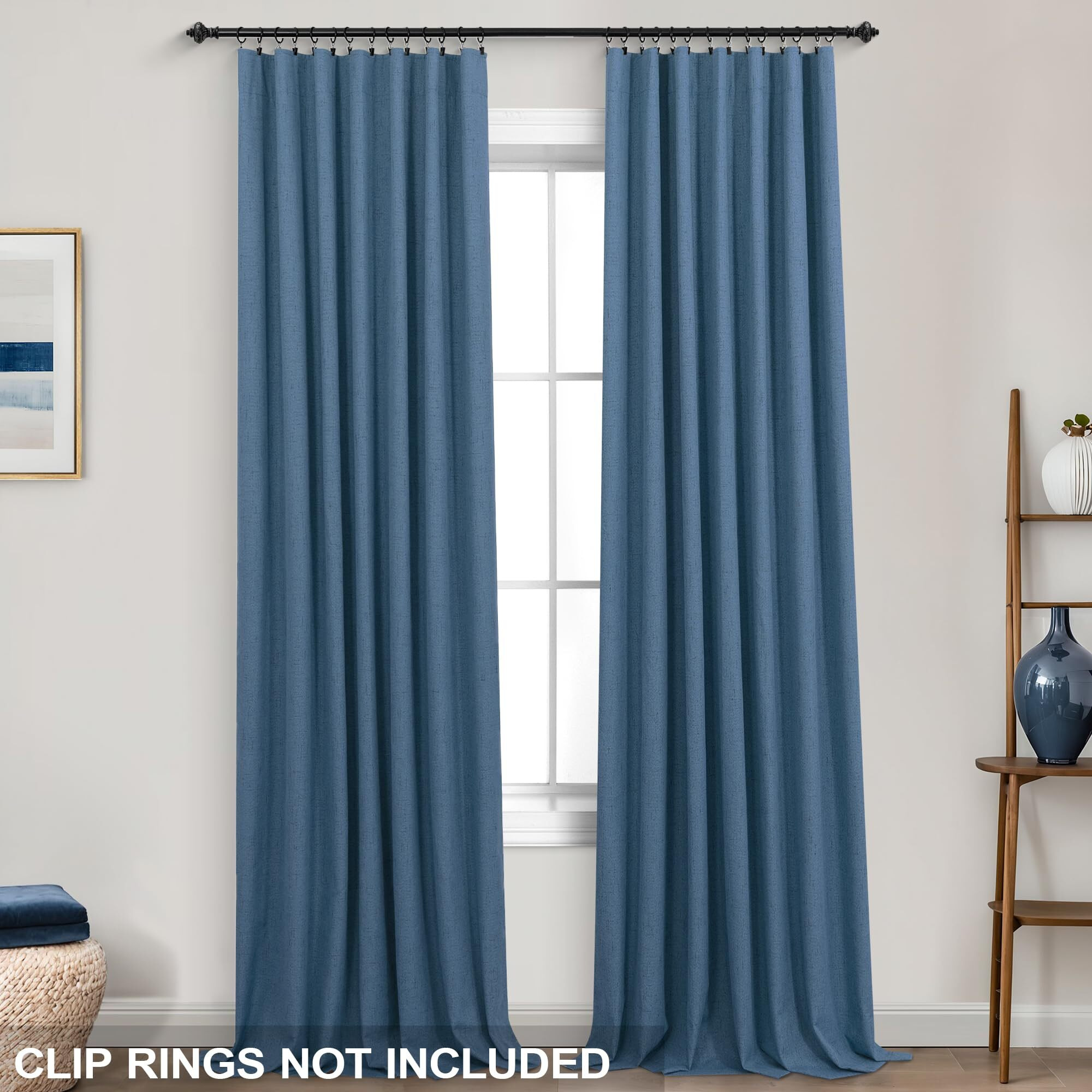 Koufall 90 Inch Curtains Long Denim Blue Linen Blackout Thermal Black Out Contemporary Curtains For Living Room 2 Panels Set