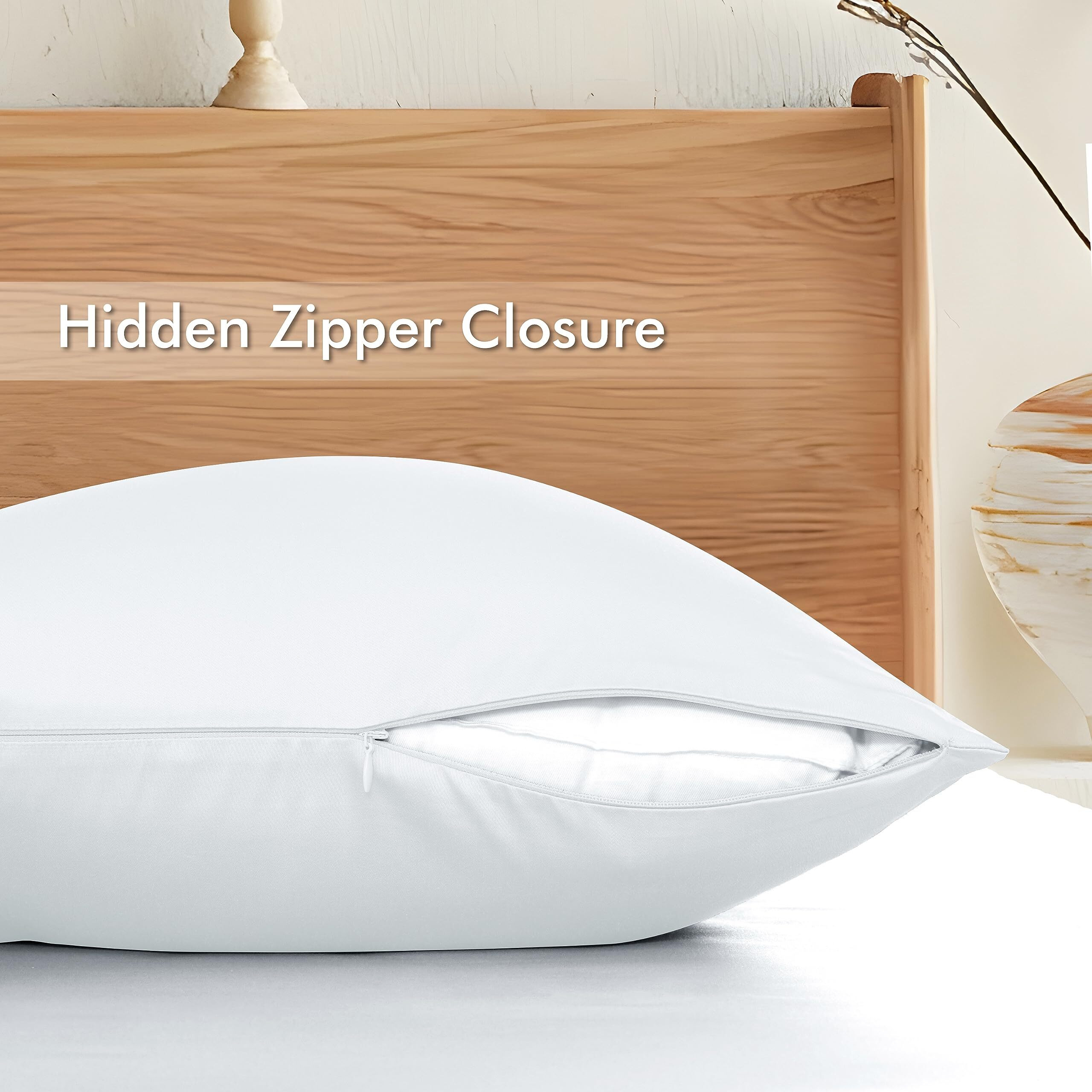 4 Pack Cooling Pillowcasess For Hot Sleepers & Night Sweats  400 Tc Bamboo Viscose Pillow Protectors  Zippered Pillow Cases King Size  Breathable Silky Soft Pillow Covers  White  20X36