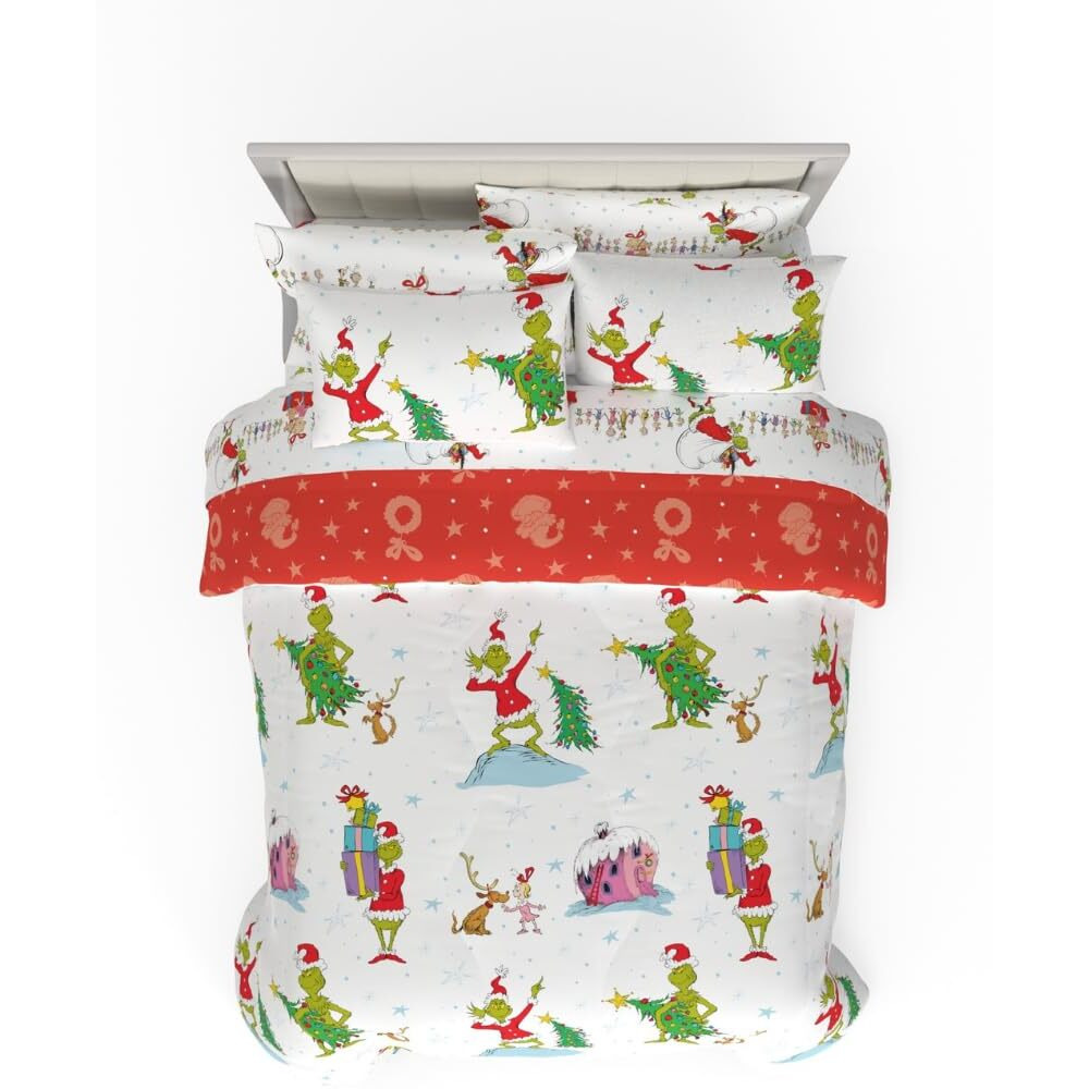 Franco Grinch By Dr. Seuss Holiday & Christmas Bedding Super Soft Comforter And Sheet Set With Sham  7 Piece Full Size (Official Dr. Seuss Product)