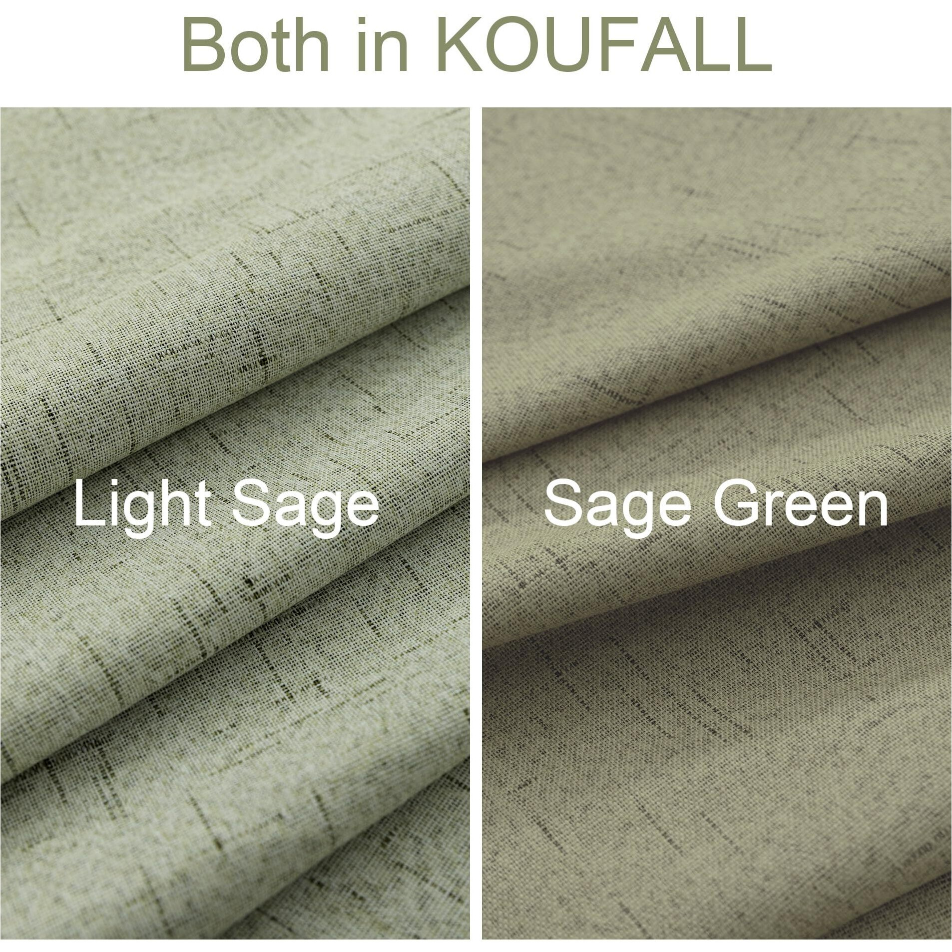 Koufall 52X72 Inches Long Light Sage Back Tab Linen Blackout Curtains