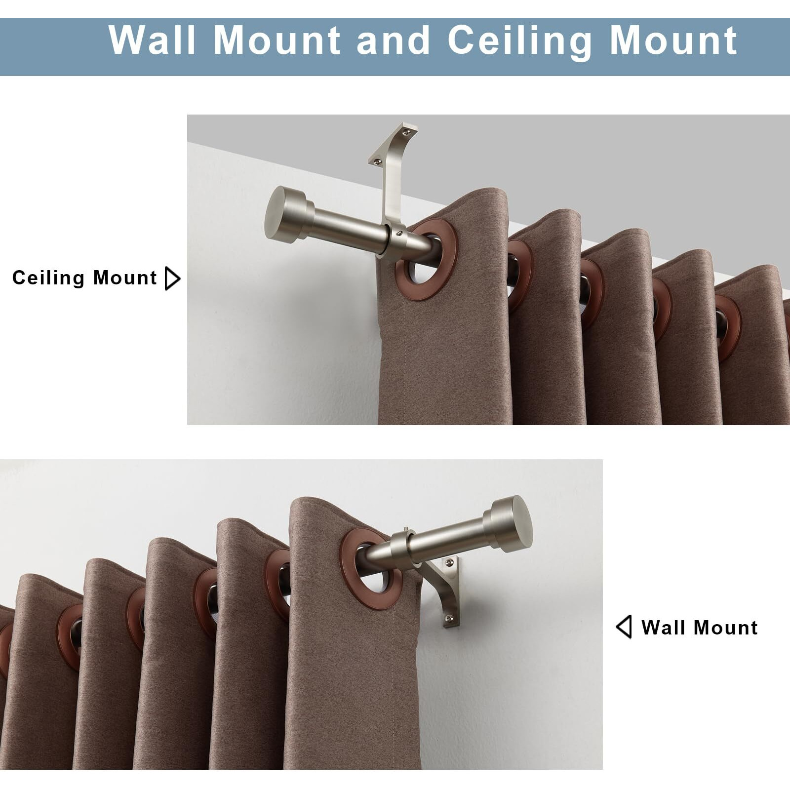 2 Pack Heavy Duty 1 Inch Diameter Single Curtain Rods 36-72  Adjustable Window Curtain Rod With With Cylindrical Cap Finials  Wall Mount And Ceiling Mount  Matte Nickel