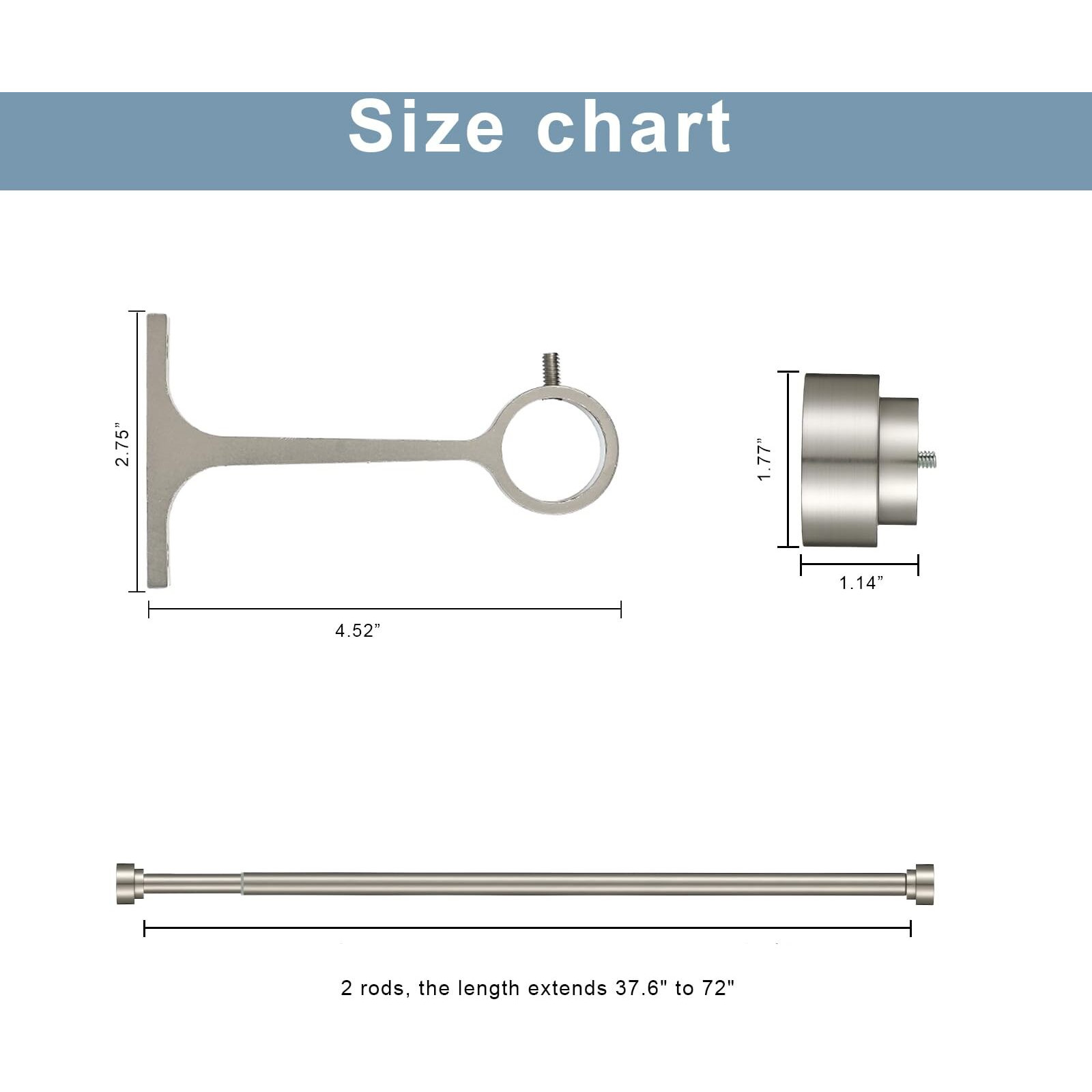2 Pack Heavy Duty 1 Inch Diameter Single Curtain Rods 36-72  Adjustable Window Curtain Rod With With Cylindrical Cap Finials  Wall Mount And Ceiling Mount  Matte Nickel