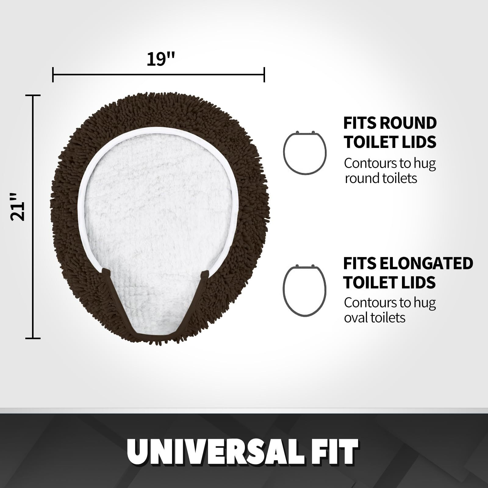 Treetone Shaggy Chenille Bathroom Toilet Lid Cover  Ultra Soft Plush Seat Covers  Fluffy Absorbent  19X21 Inches  Standard Toilet Lids For Bathroom Machine Wash & Dry  Chocolate Brown
