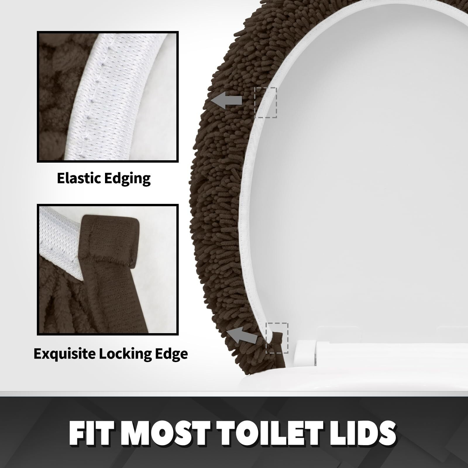 Treetone Shaggy Chenille Bathroom Toilet Lid Cover  Ultra Soft Plush Seat Covers  Fluffy Absorbent  19X21 Inches  Standard Toilet Lids For Bathroom Machine Wash & Dry  Chocolate Brown