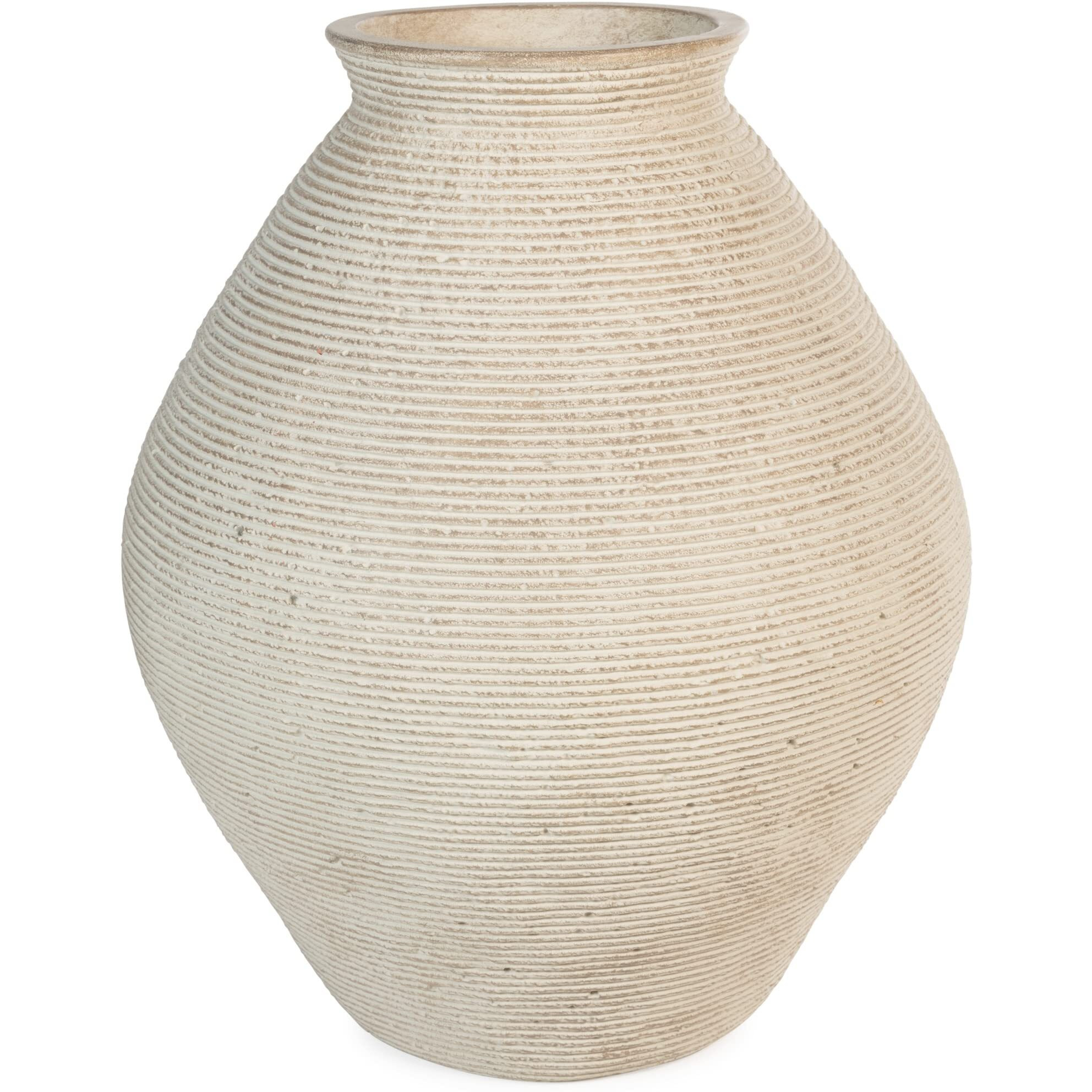 Signature Design By Ashley Hannela 12"" Modern Distressed Polyresin Vase  Antique Tan