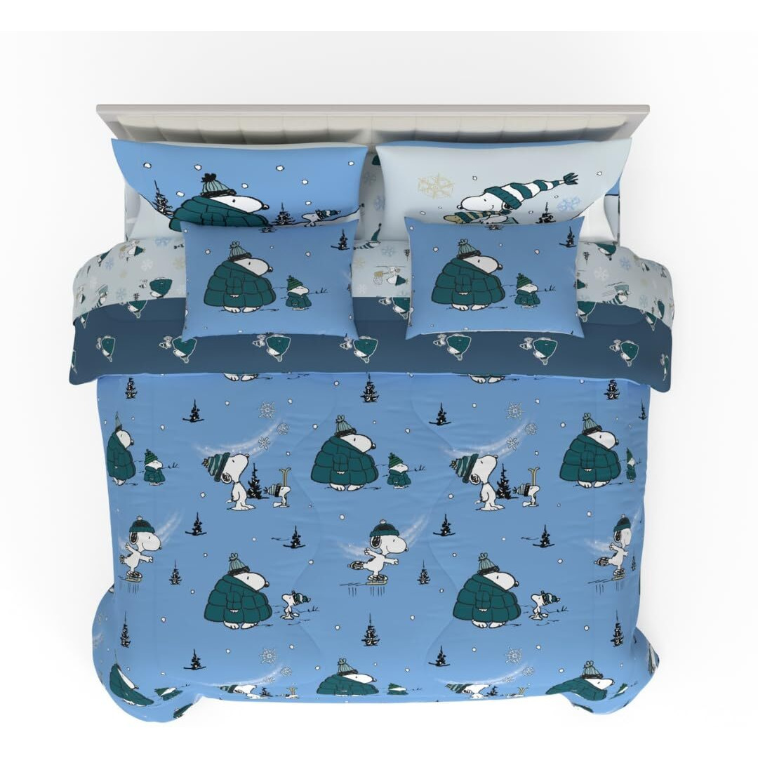 Franco Collectibles Peanuts Snoopy Puffer Holiday & Christmas Bedding Super Soft Comforter And Sheet Set With Sham  7 Piece King Size (Officially Licensed Product)