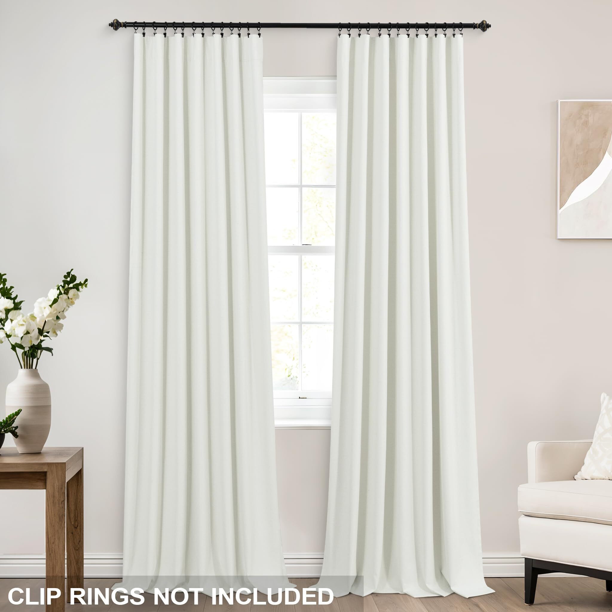 Koufall 52X84 Inch Length Ivory Back Tab Linen Blackout Curtains