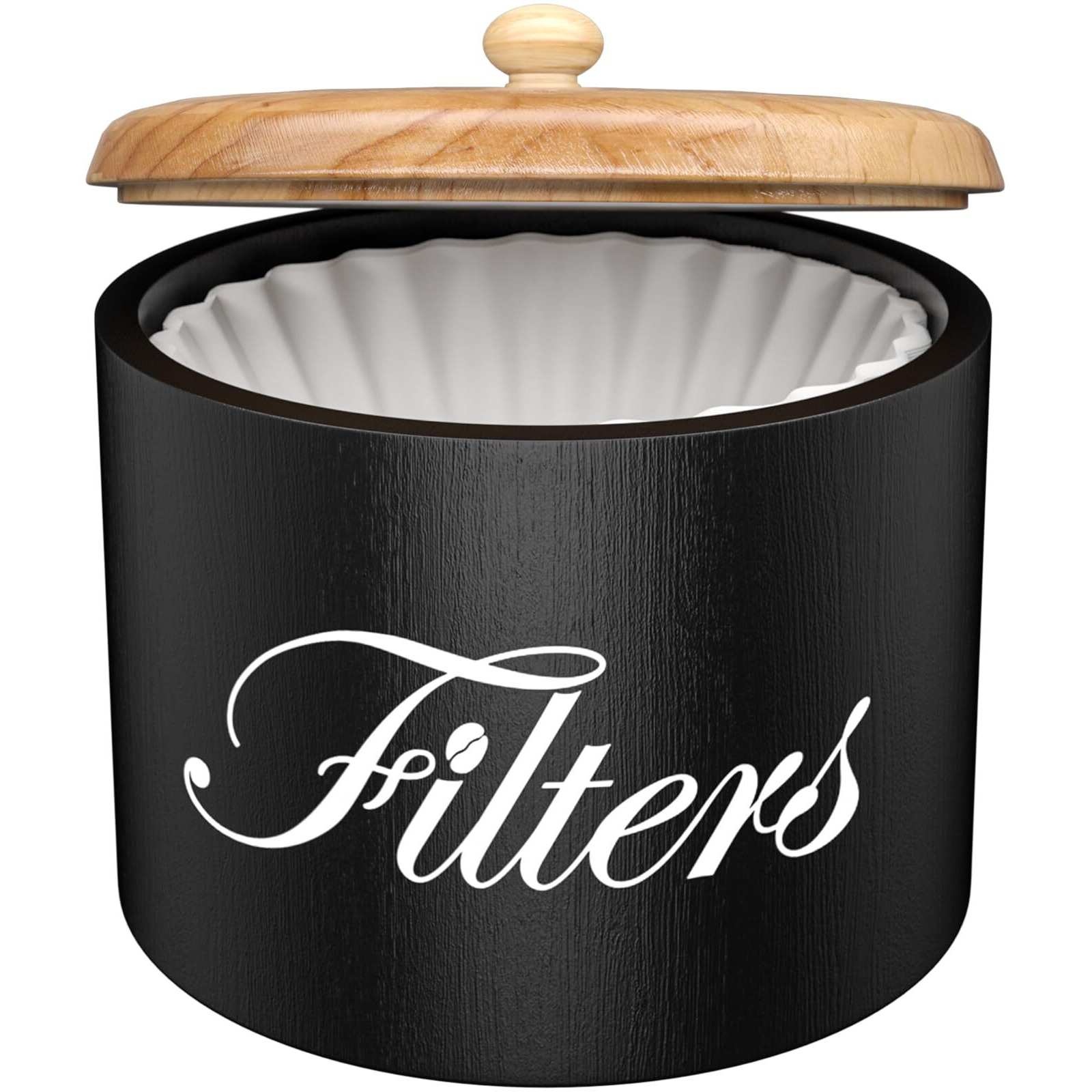 Coffee Filter Holder  Wooden Coffee Filter Storage With Lid  Round Coffee Filter Container For Counter  Rustic Farmhouse Coffee Bar Accessories Decor (Black)