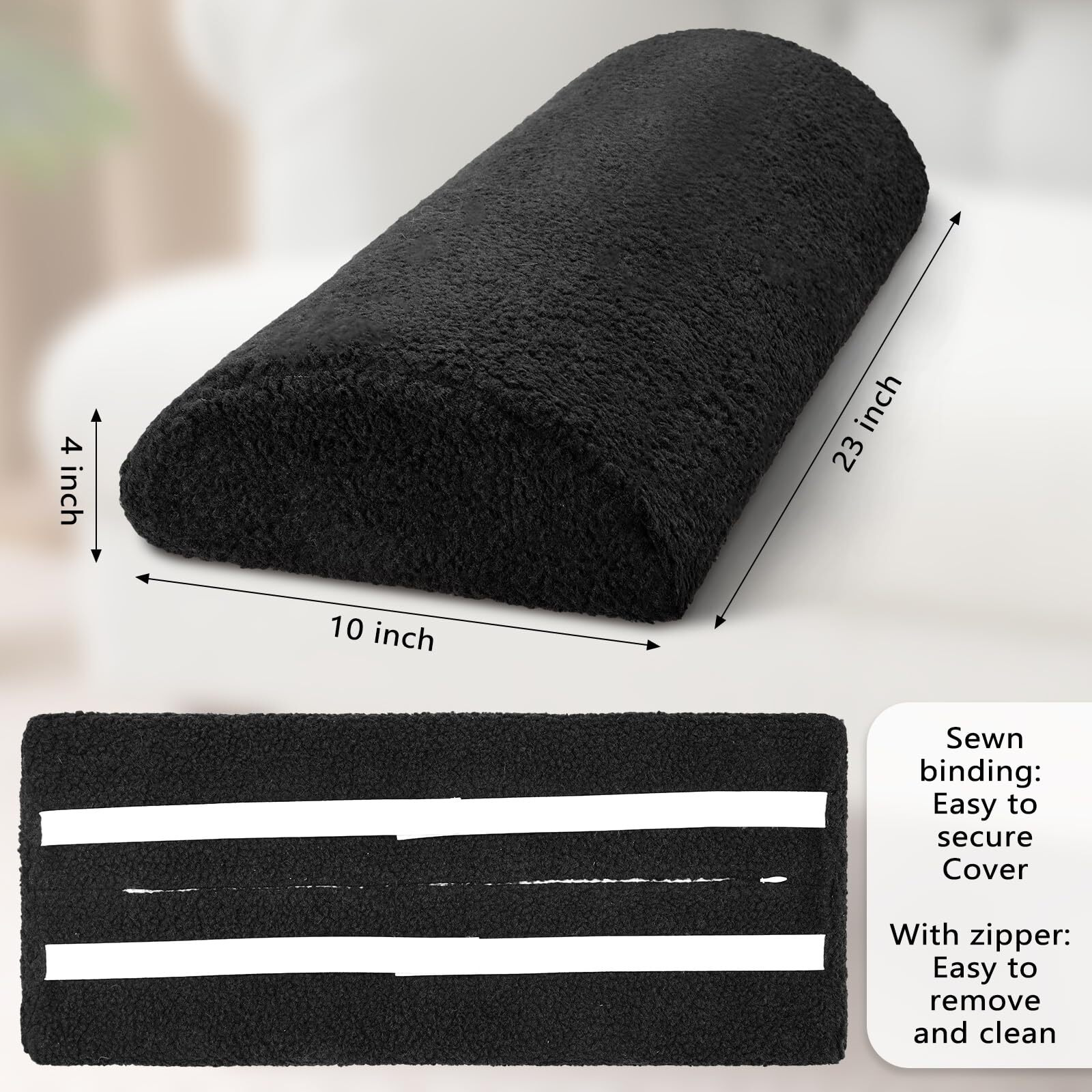 Wesiti Recliner Foot Pillow Cushion Sherpa Memory Foam Bolster Pillow For Sleeping Rest Multipurpose Half Roll Leg Pillow Suitable For Bed Chair Sofa Headrest Back Lumbar Leg Support(Black)