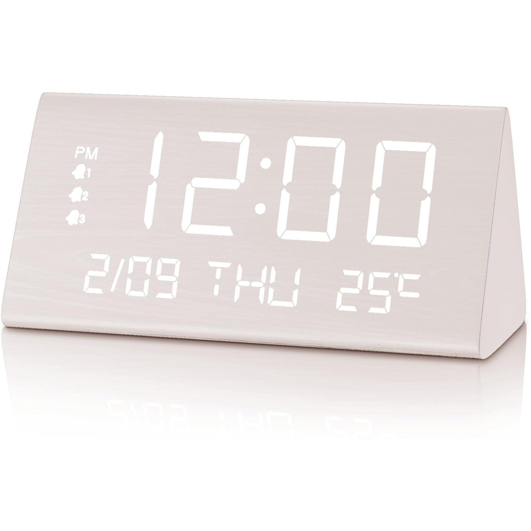 Jall Digital Alarm Clock  With Wooden Electronic Led Time Display  3 Alarm Settings  Weekday/Weekend Mode  Temperature Detect  Wood Made Electric Clocks For Office  Bedroom  Bedside