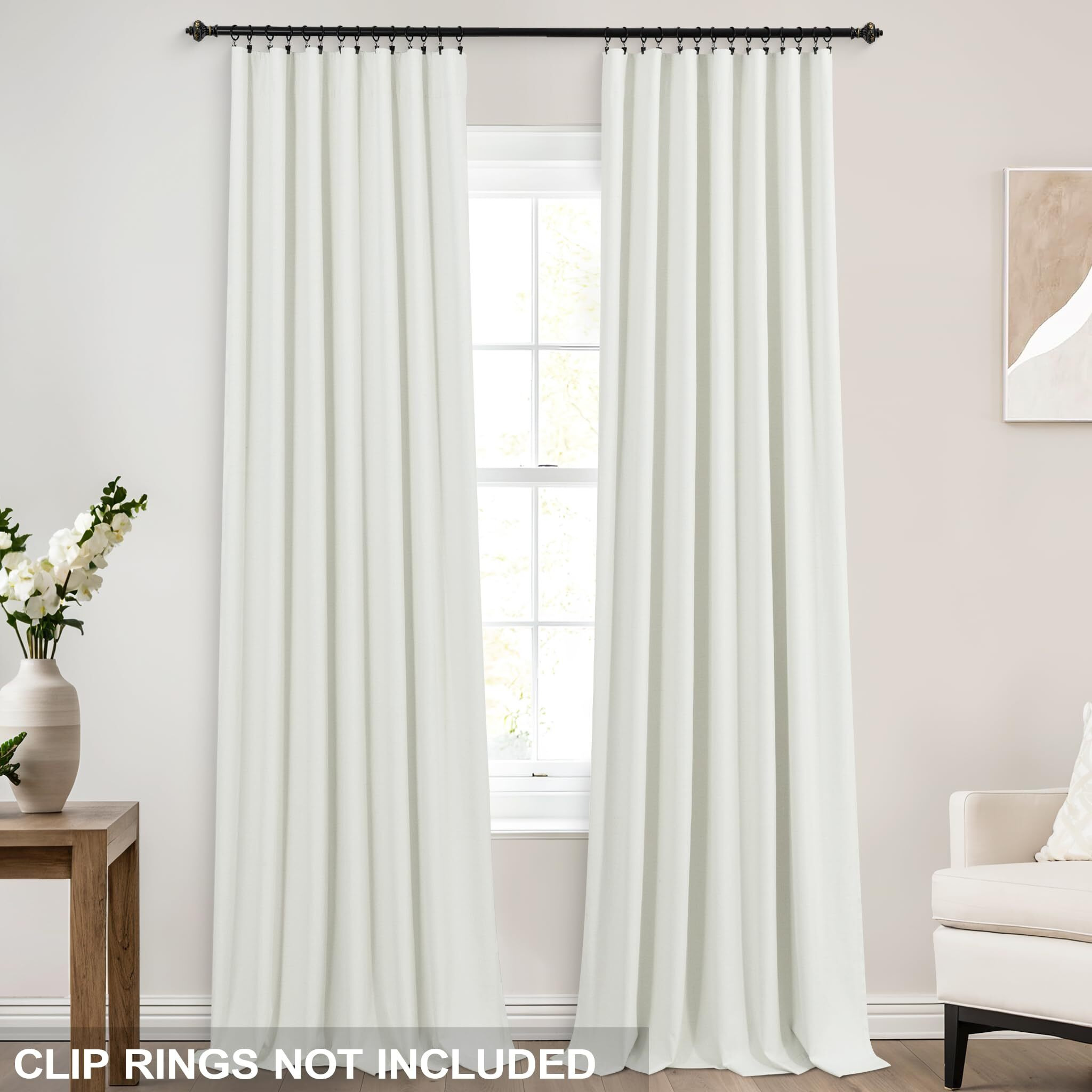Koufall Ivory 52X120 Inch Length 2 Panels Back Tab Linen Blackout Curtains