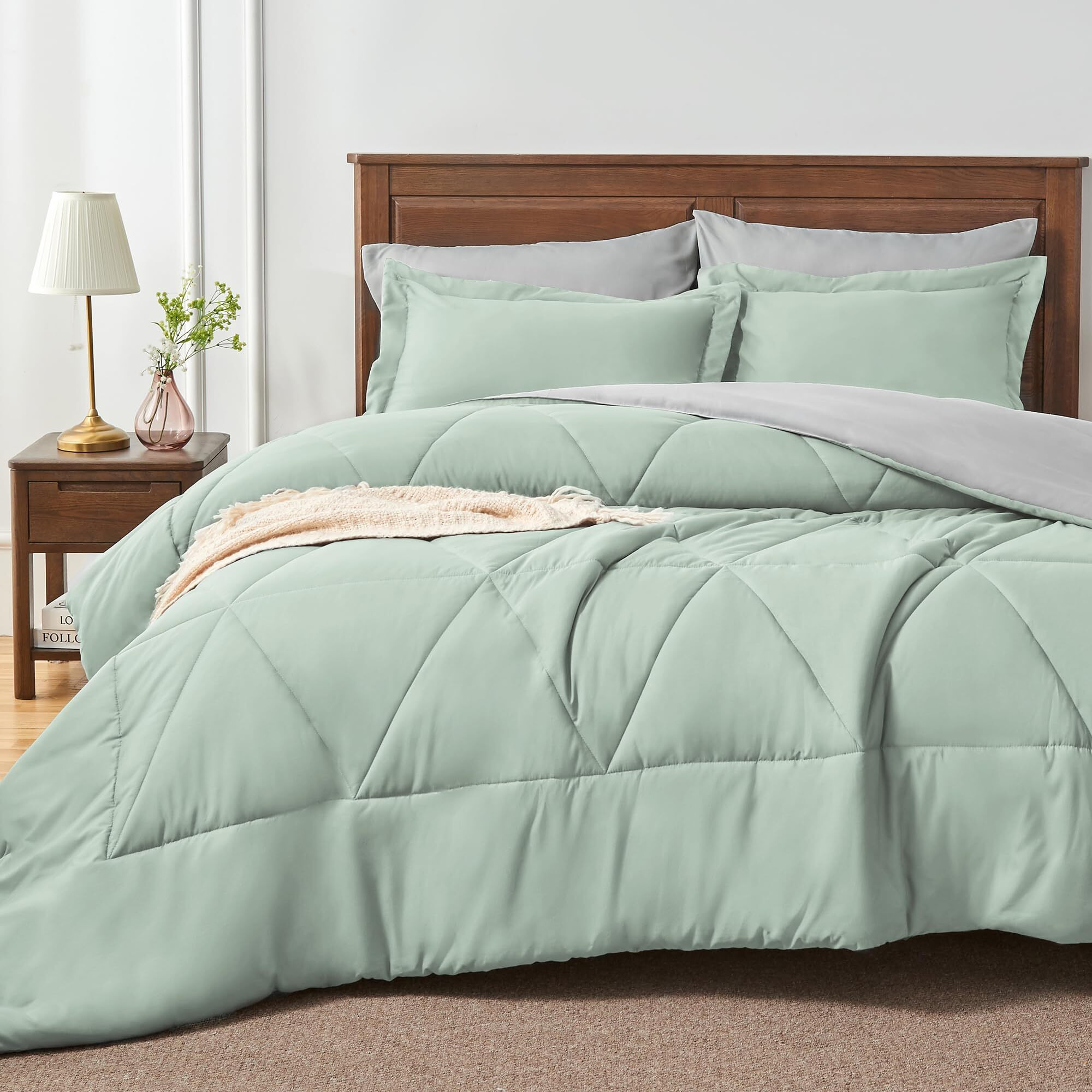 Bedelite Twin Xl Comforter Set 5 Pieces Bed In A Bag - Soft Microfiber Reversible Twin Extra Long Sage Green Bed Set With Comforters  Sheets  Pillowcase & Sham  Cozy Bedding Sets For College Dorm Room