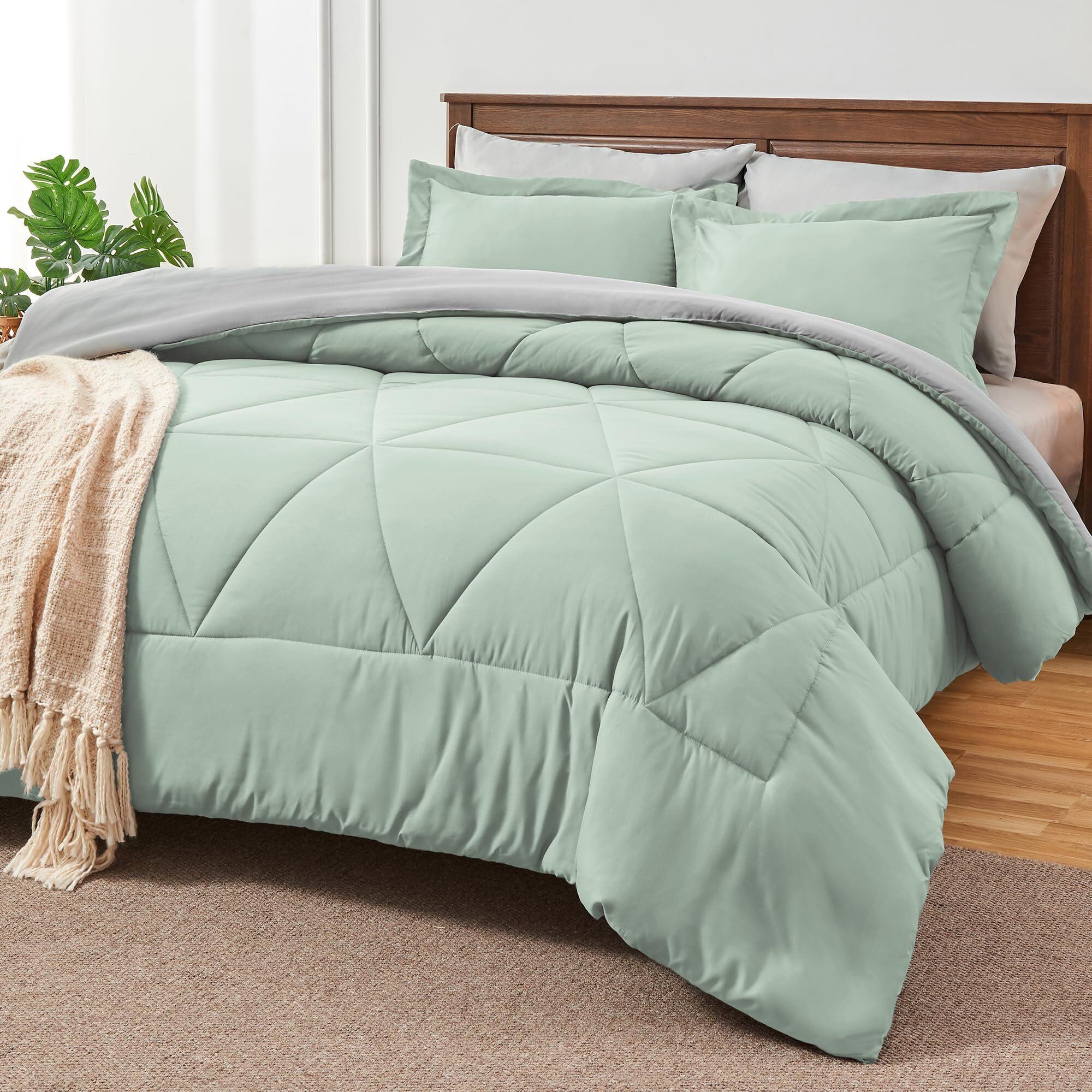 Bedelite Twin Xl Comforter Set 5 Pieces Bed In A Bag - Soft Microfiber Reversible Twin Extra Long Sage Green Bed Set With Comforters  Sheets  Pillowcase & Sham  Cozy Bedding Sets For College Dorm Room