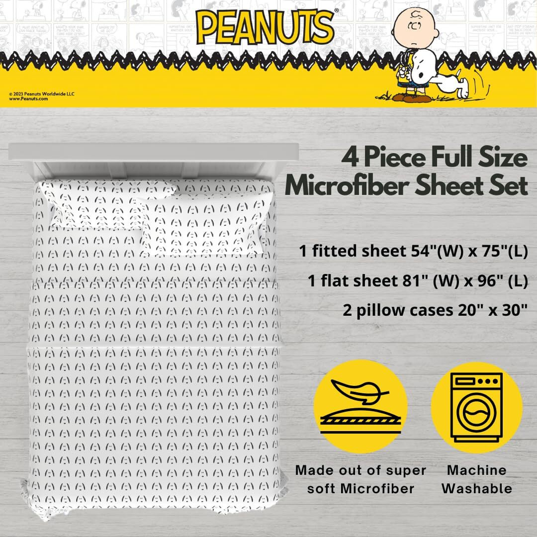 Franco Collectibles Peanuts Snoopy Bedding Super Soft Cozy Microfiber 4 Piece Full Sheet Set  (Officially Licensed Product)