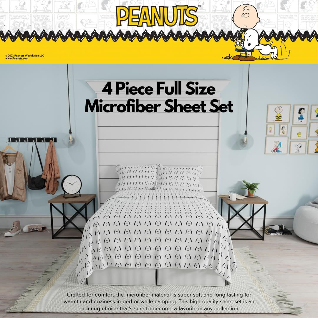 Franco Collectibles Peanuts Snoopy Bedding Super Soft Cozy Microfiber 4 Piece Full Sheet Set  (Officially Licensed Product)