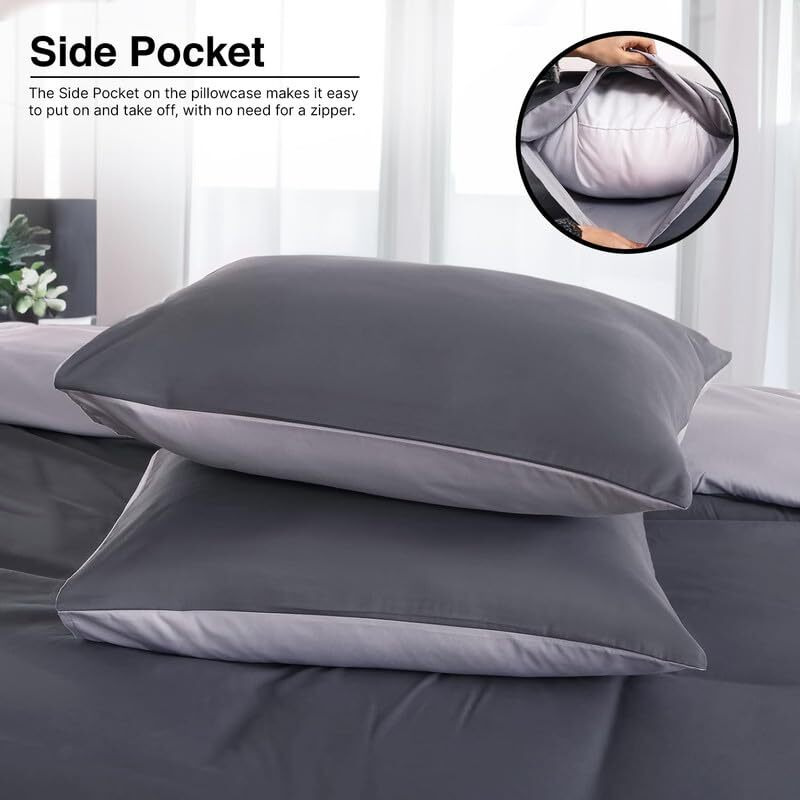 King Size Duvet Cover Set Egyptian Cotton Reversible 1000 Thread Count 1 Duvet Cover & 2 Pillow Shams Long Staple Quilt Silky Soft  Breathable With Zipper -3 Piece Set (Navy Blue/Medium Blue)