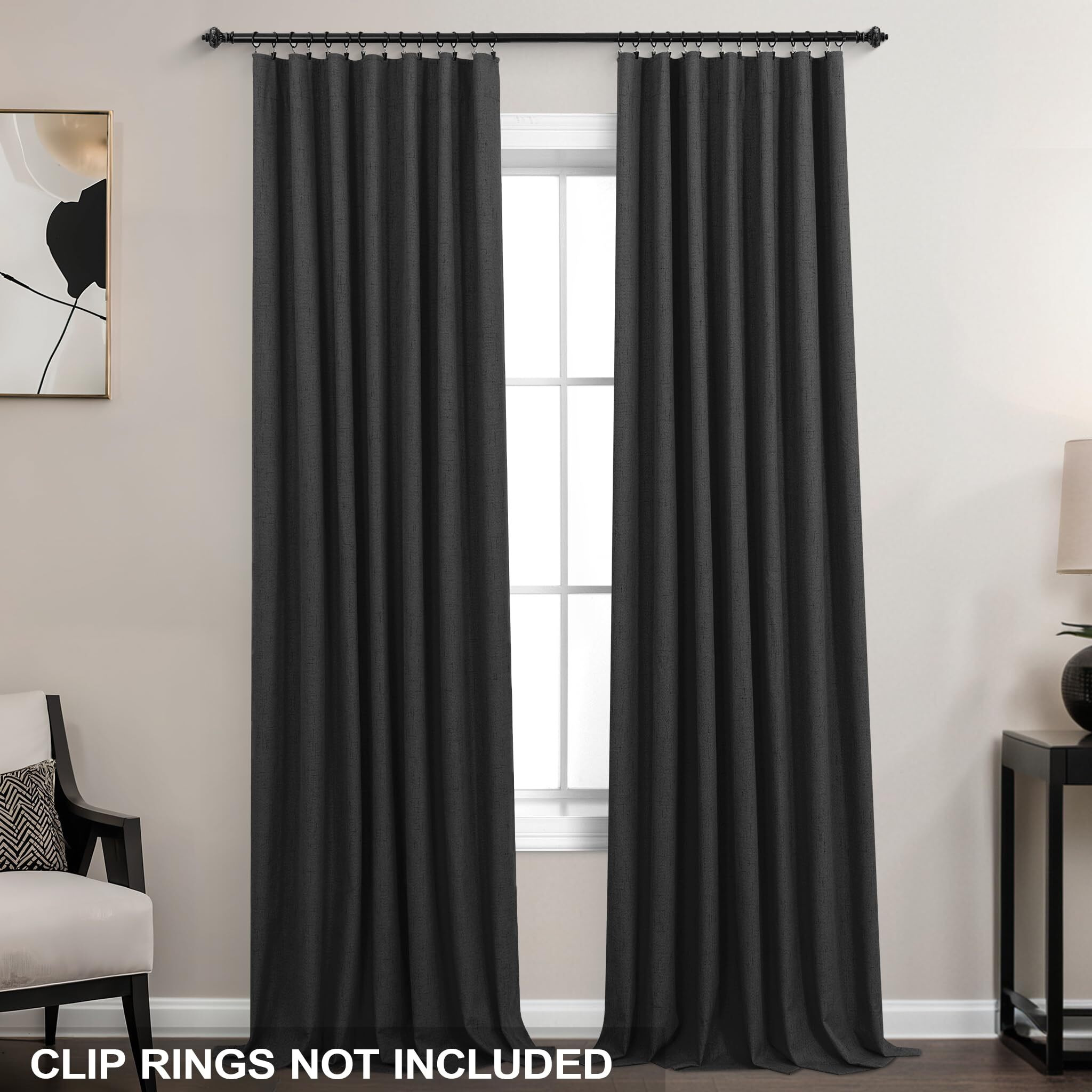 Koufall Black Back Tab Linen Blackout Curtains For Living Room 52X108 Inch Length
