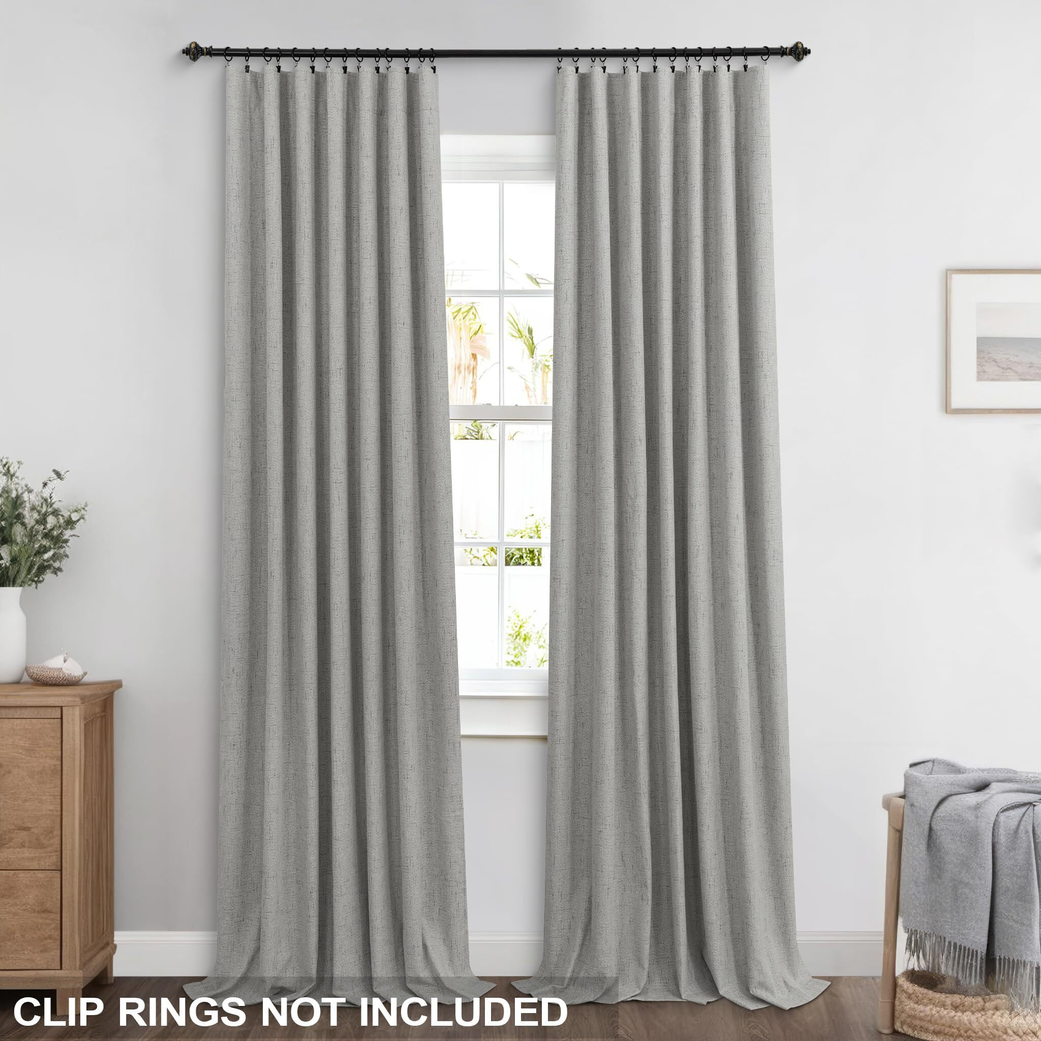 Koufall Light Grey Back Tab Linen Blackout Curtains 52X90 Inches Long