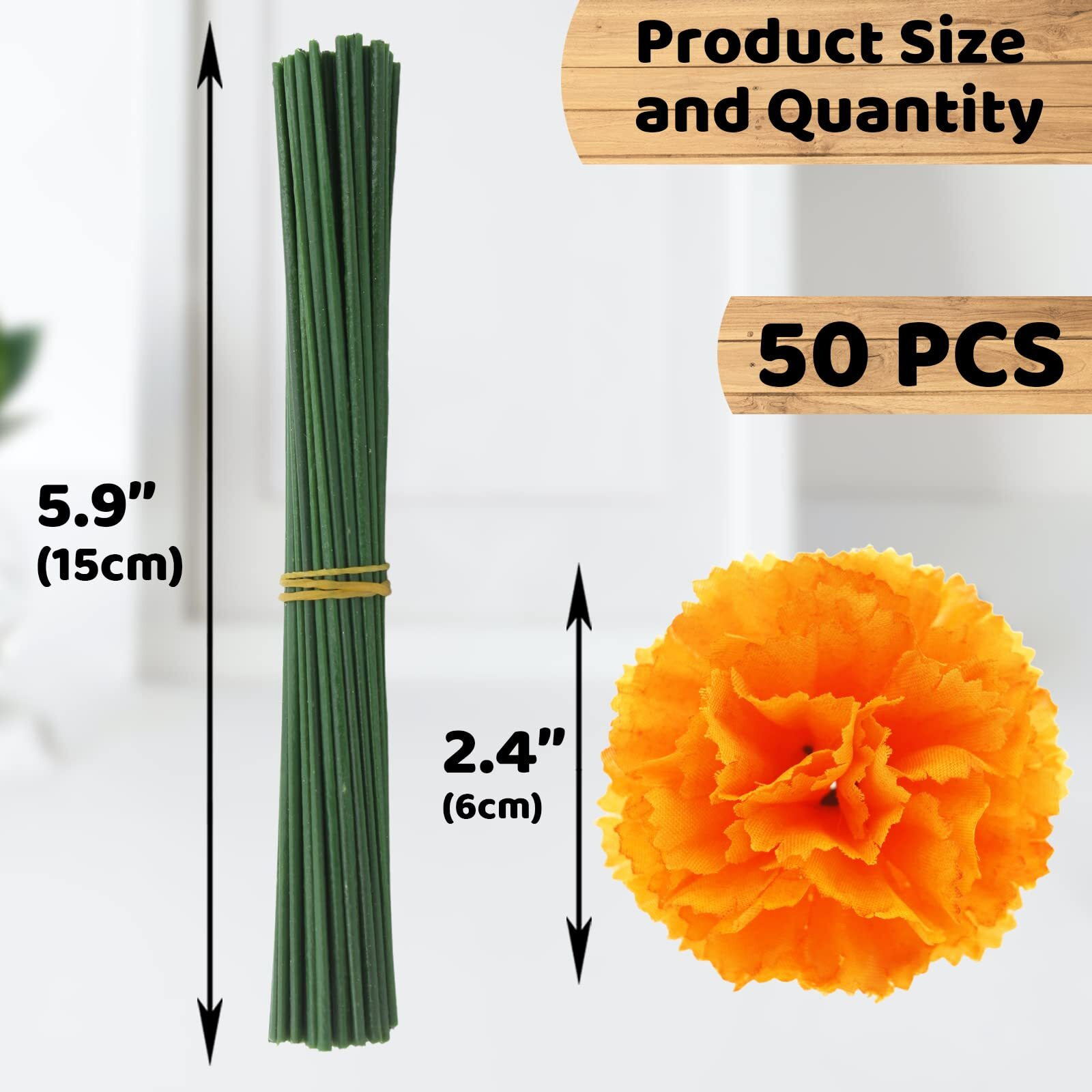 Hananona 50 Pcs Marigold Flower Heads Bulk  Silk Marigold With Stems Artificial Flowers For Diwali Home Decor Day Of The Dead Wreath Garland
