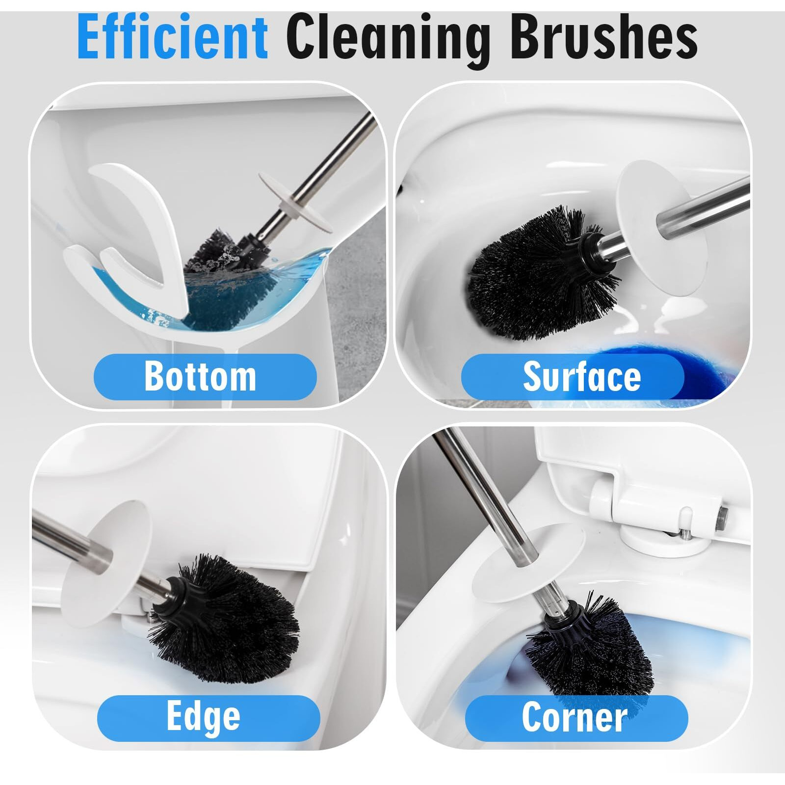 Viosuniu Ceramic Toilet Brush And Holder Set -Freestanding Deep-Cleaning Toilet Bowl Cleaner Brush  Stainless Steel Handle  Small &Sturdy For Storage  Easy To Clean  Non-Scratching  Rust-Proof(2 Pack)