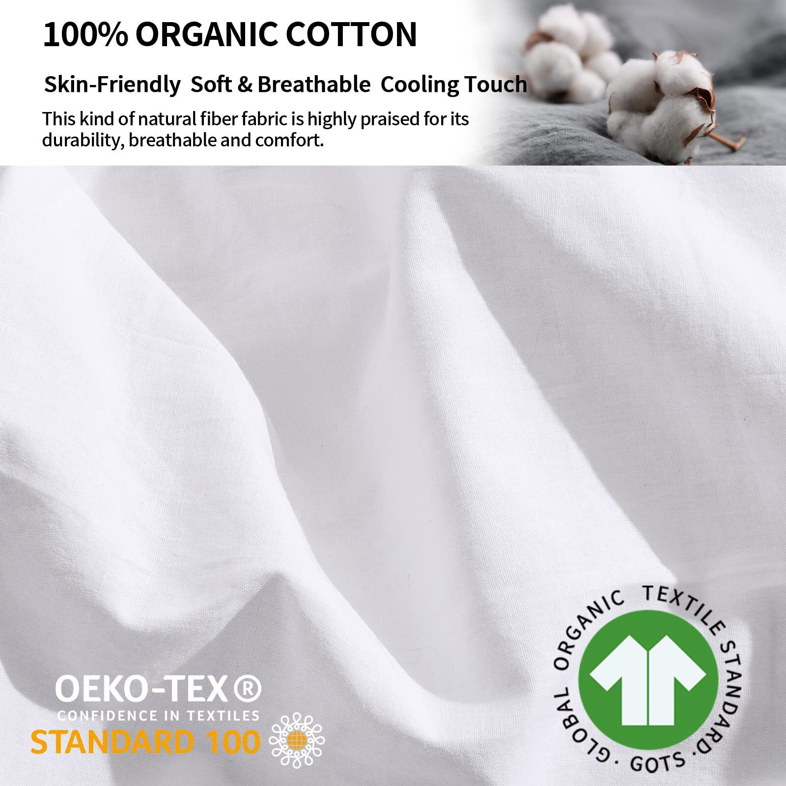 Nexhome Pro Body Pillow Pillowcase 100% Organic Cotton Pillow Cover  Envelope Closure Linen Feel Textured Natural  Soft And Durable  Premium Cooling Pillow Cases For Bed 1Pc (20X54 Inch  White)