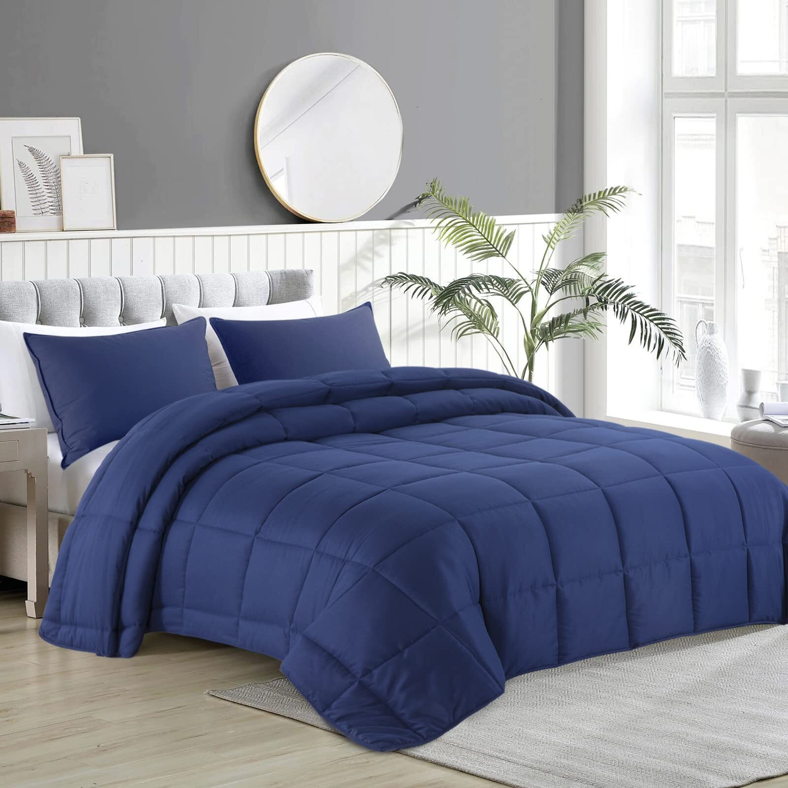 Hombys Oversized King Comforter 120X128 Lightweight Down Alternative Comforter For All Season Navy Blue Quilted Duvet Insert With 8 Corner Tabs Microfiber Comforter (Navy Blue  120"&quotX128"")