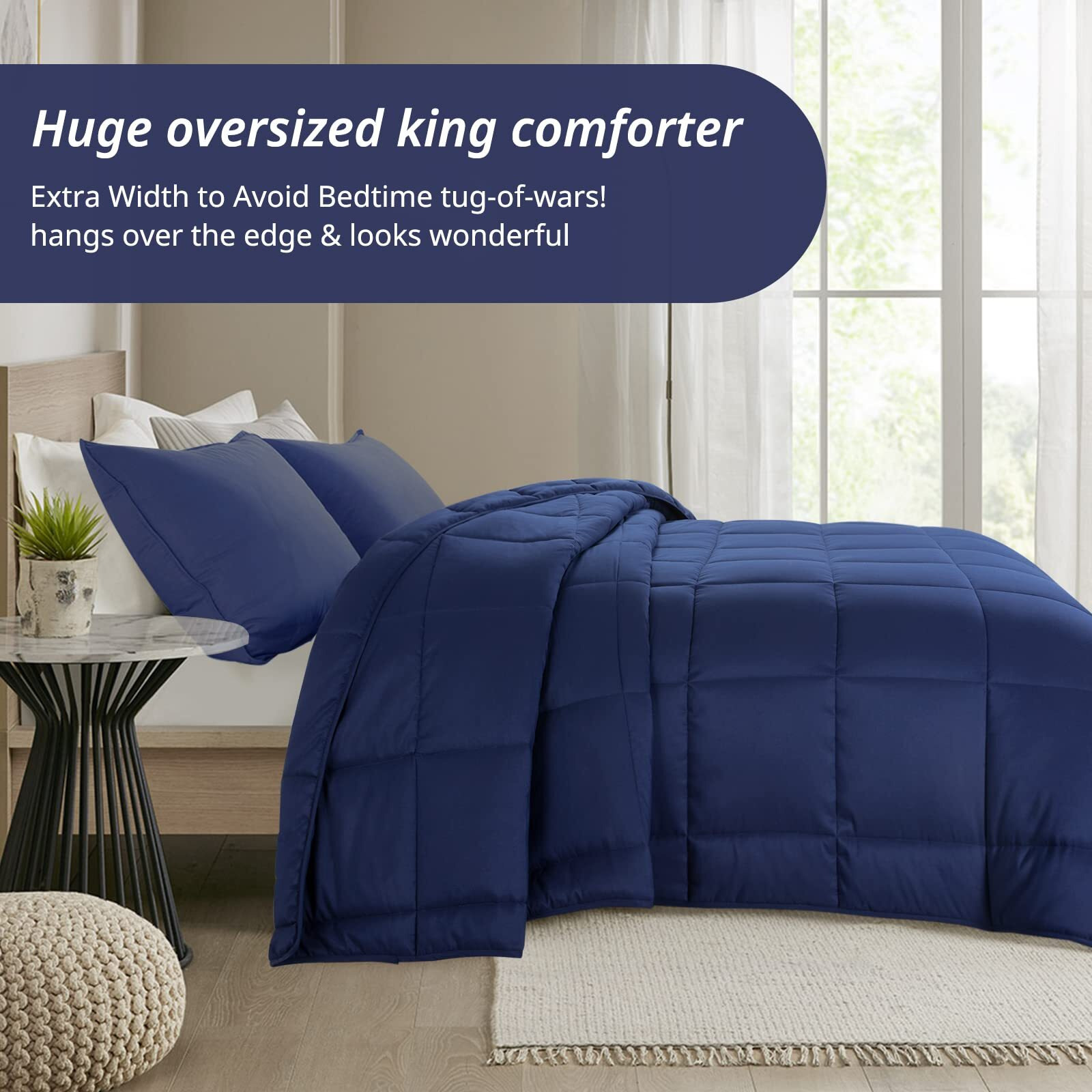 Hombys Oversized King Comforter 120X128 Lightweight Down Alternative Comforter For All Season Navy Blue Quilted Duvet Insert With 8 Corner Tabs Microfiber Comforter (Navy Blue  120"&quotX128"")