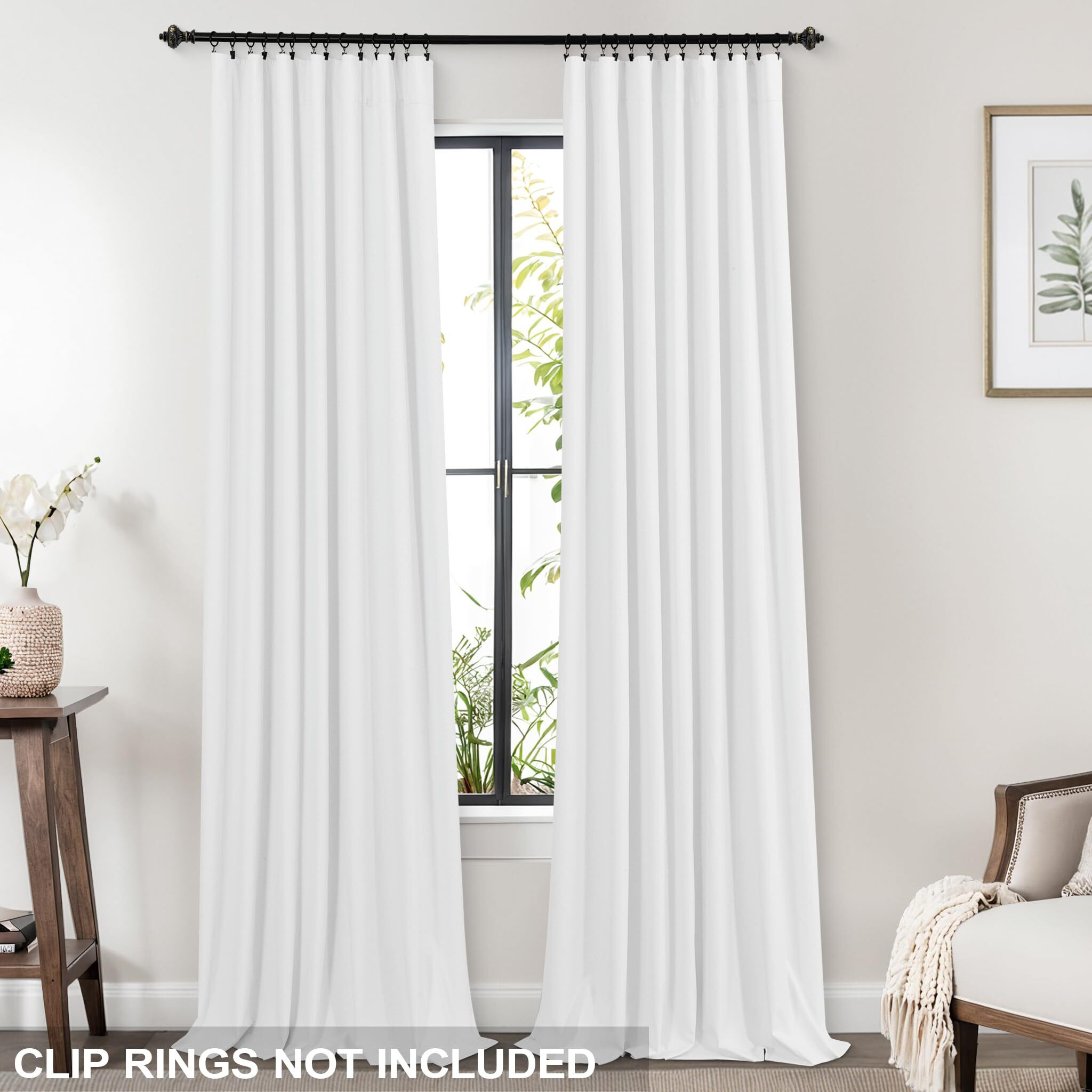 Koufall White Back Tab Linen Blackout Curtains 92 Inches Long