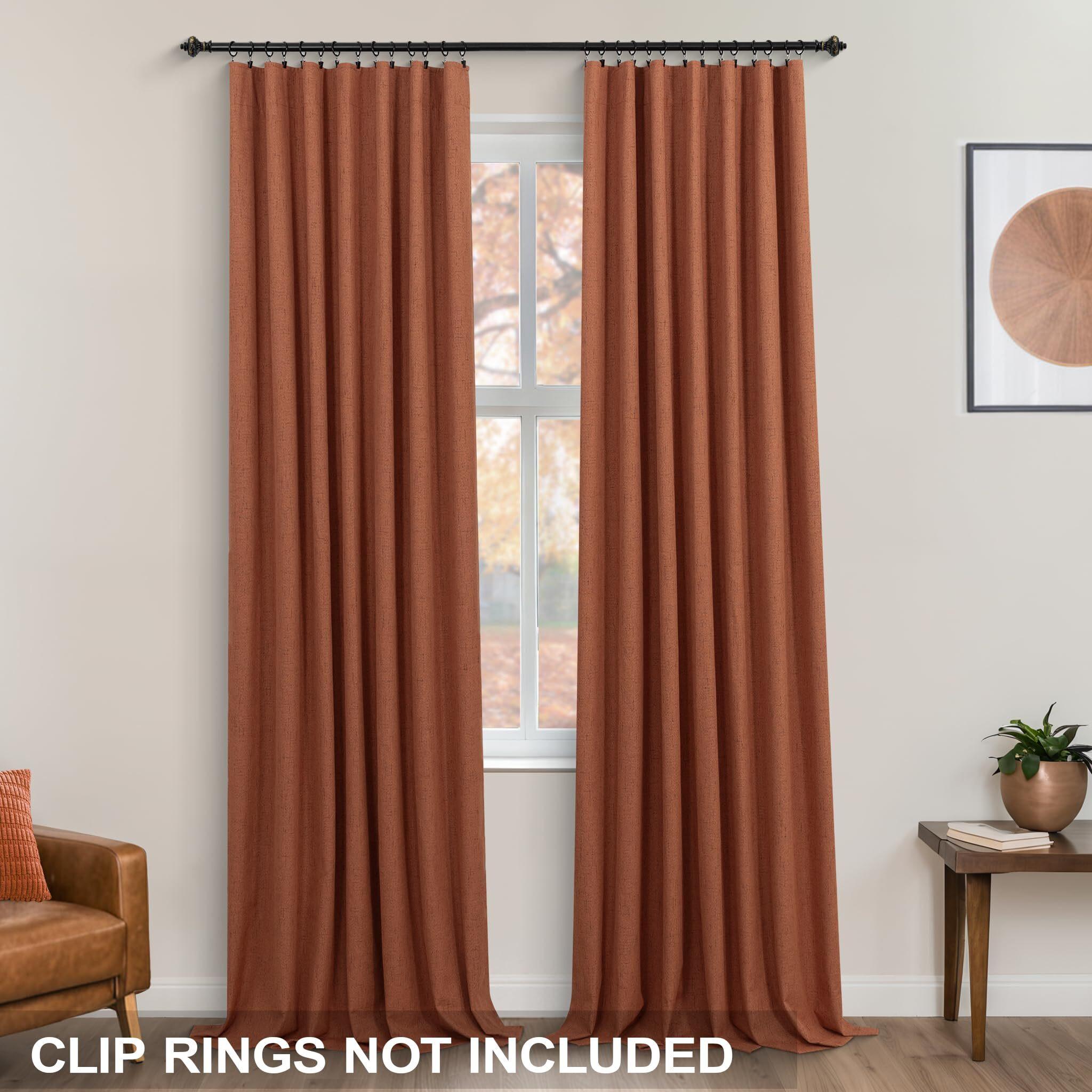 Koufall Bohemian Curtains For Living Room Back Tab Terracotta Boho Farmhouse Linen Blackout Curtain Drapes 90 Inches Long For Bedroom 2 Panels Set Cool Maximalist Rust Decor
