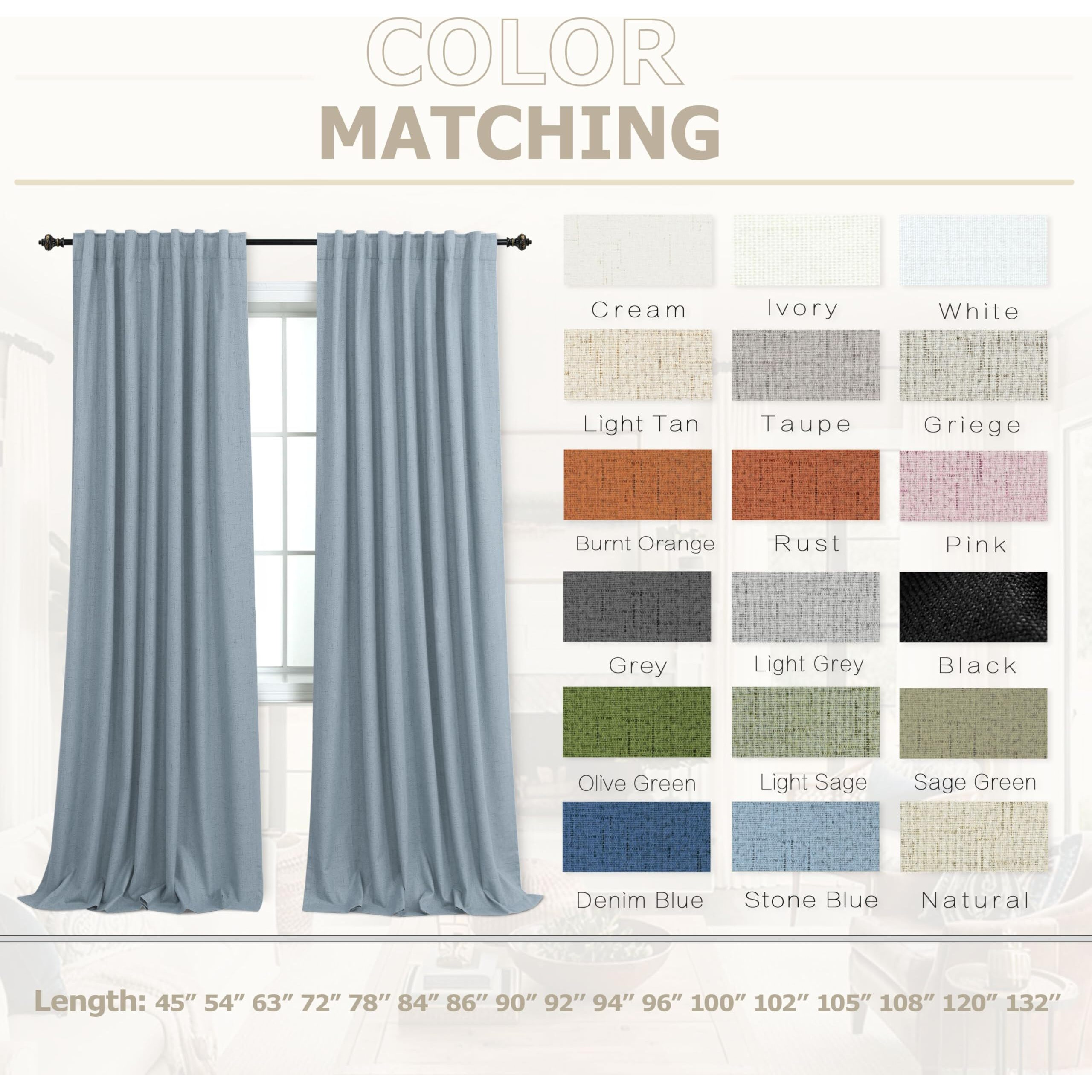 Koufall Stone Blue Back Tab Linen Blackout Curtains 52 By 45 For Bedroom