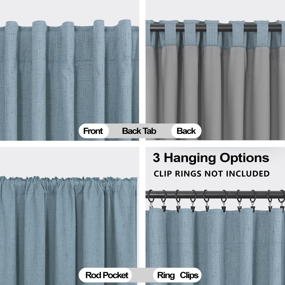 Koufall Stone Blue Back Tab Linen Blackout Curtains 52 By 45 For Bedroom