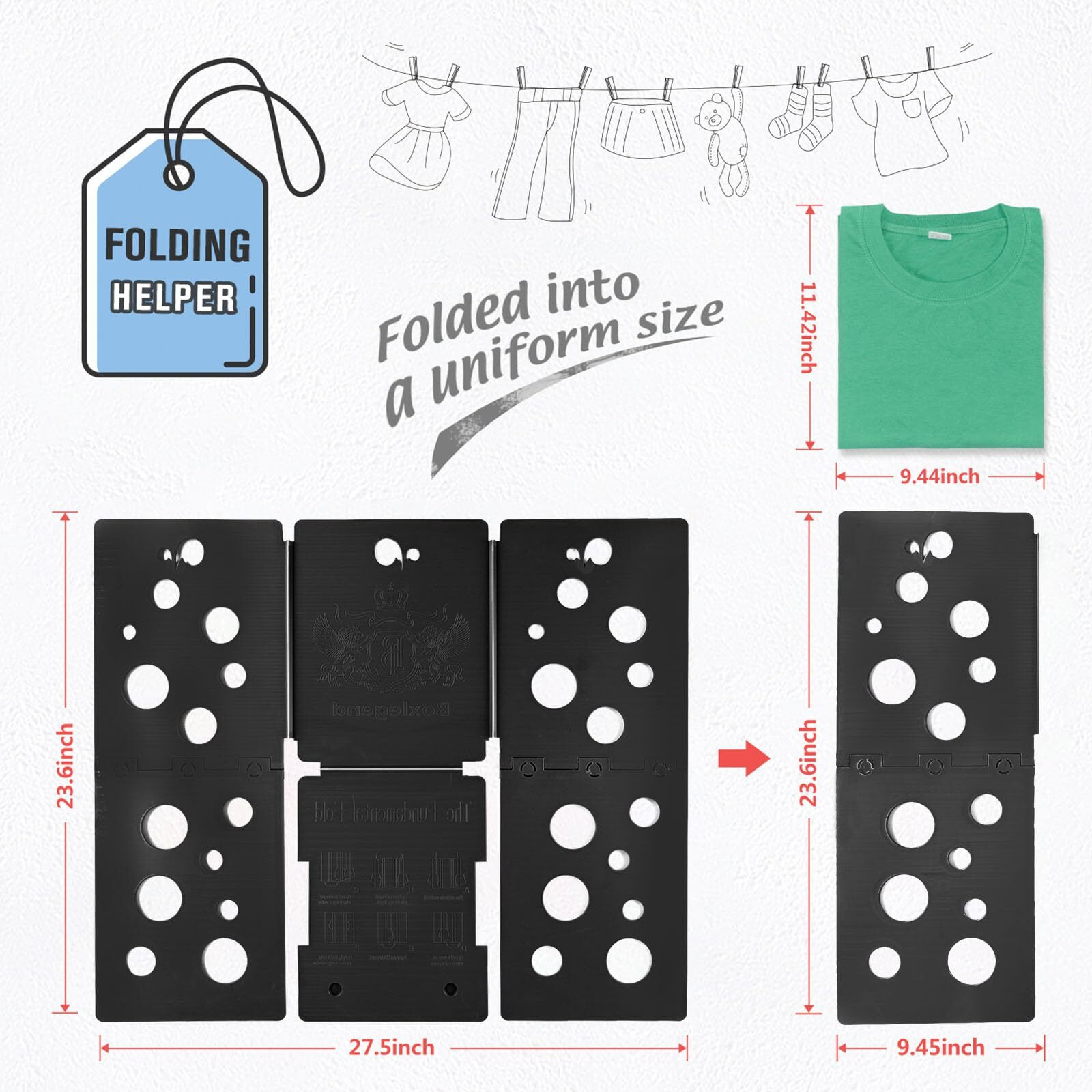 Boxlegend V5 Shirt Folding Board T-Shirt Folder Clothes Folder Laundry Organizer Helper For Adult Clothing Durable Plastic Folding Tool  Black