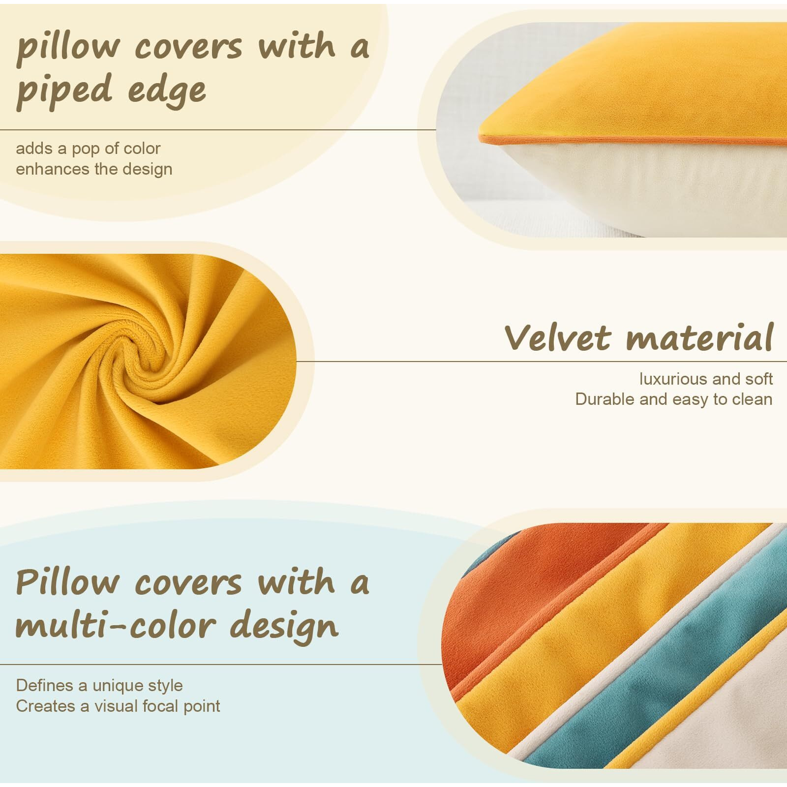 Mecatny Soft Velvet Throw Pillow Covers 18X18 Inch Set Of 4  Colorful Decorative Pillow Covers For Sofa Bed  Modern Couch Pillow Covers With 4-Color Mix And Match For Living Room  Orange & Yellow