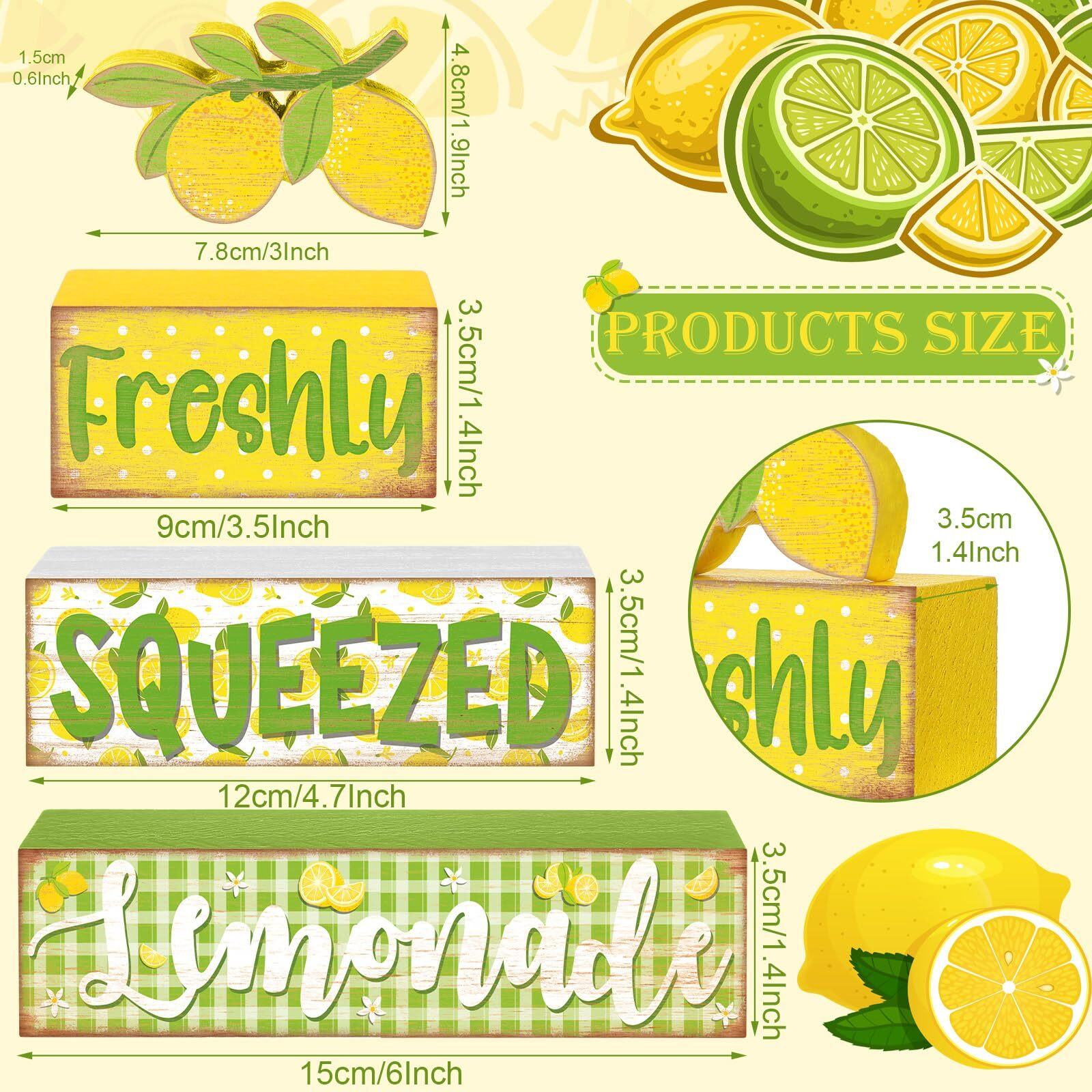 Burbell 4 Pcs Summer Wooden Tiered Tray Decor Farmhouse Decorative Fake Book Decor Tiered Tray Decor Rustic Table Decor Books Stack Sign For Home Office (Lemon Style)