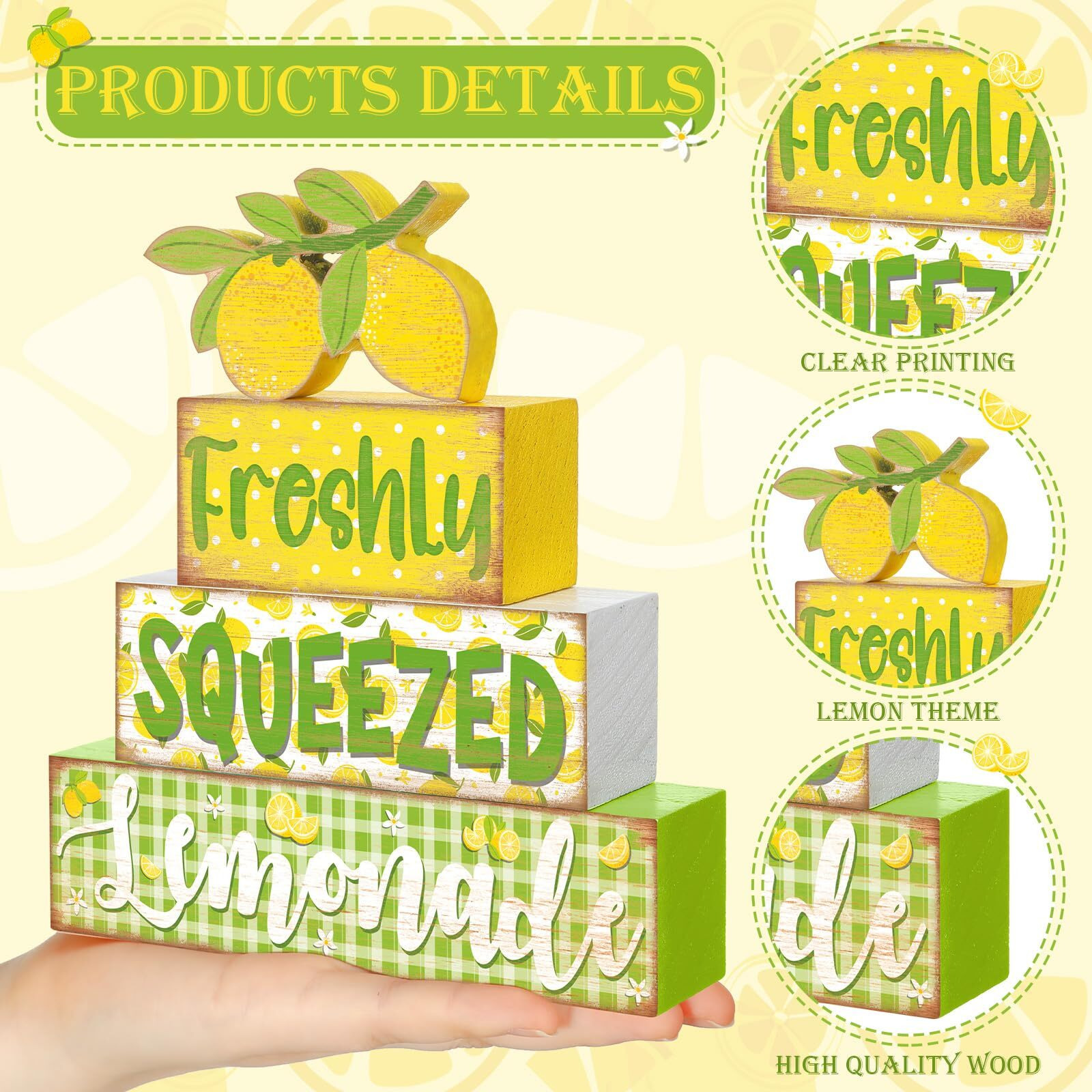 Burbell 4 Pcs Summer Wooden Tiered Tray Decor Farmhouse Decorative Fake Book Decor Tiered Tray Decor Rustic Table Decor Books Stack Sign For Home Office (Lemon Style)