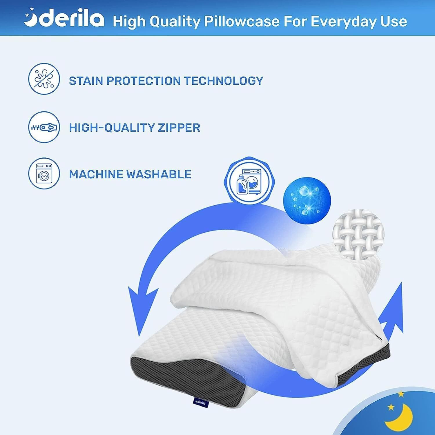 Derila Queen Size Pillowcase | Designed To Keep Your Derila Memory Foam Pillow For Snoring Relief Covered And Protected With This Crisp  Clean  White Pillowcase Made From Premium Materials