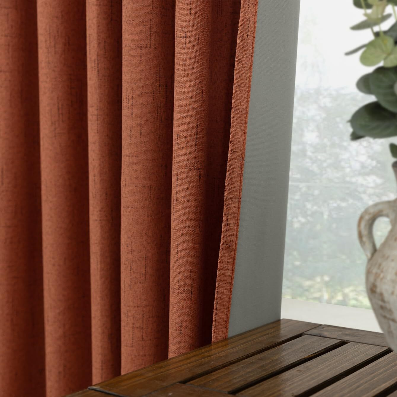 Koufall Rust Linen Curtains 108 Inches Long For Living Room Bedroom  9Ft Tall Extra Long Boho Room Darkening Blackout Curtain Window Drapes For Patio High Ceiling Balcony Set 2 Panels Terracotta