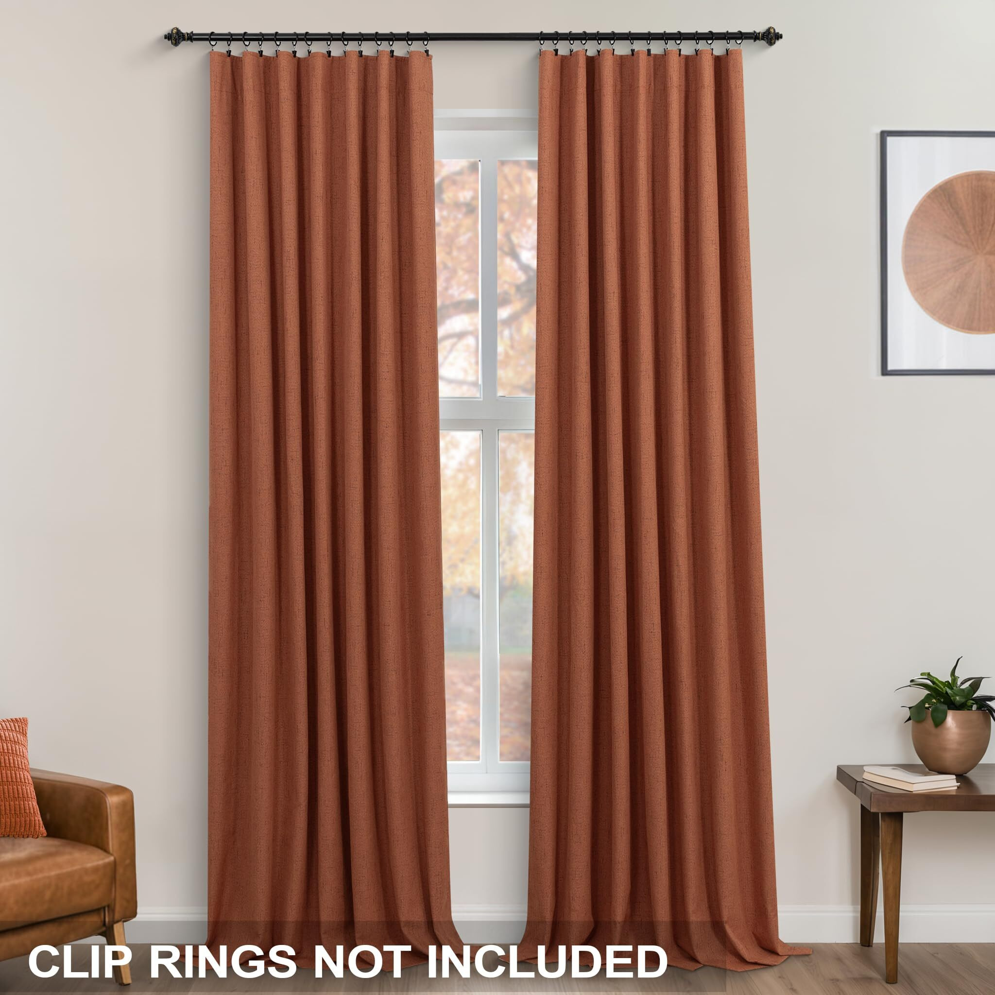 Koufall Rust Linen Curtains 108 Inches Long For Living Room Bedroom  9Ft Tall Extra Long Boho Room Darkening Blackout Curtain Window Drapes For Patio High Ceiling Balcony Set 2 Panels Terracotta