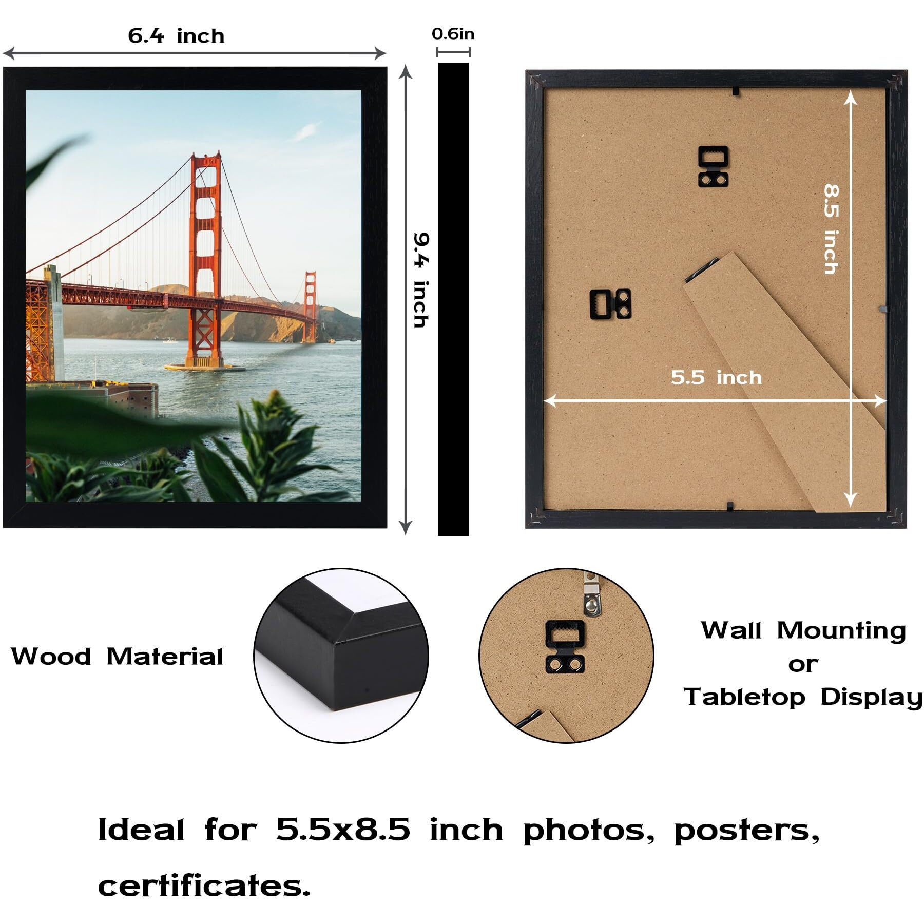 Omishe 6 Pack 5.5X8.5 Picture Frame Black For Wall Hanging Or Tabletop  5.5 X 8.5 Frame Composite Wood Wall Gallery Photo Frame  Black
