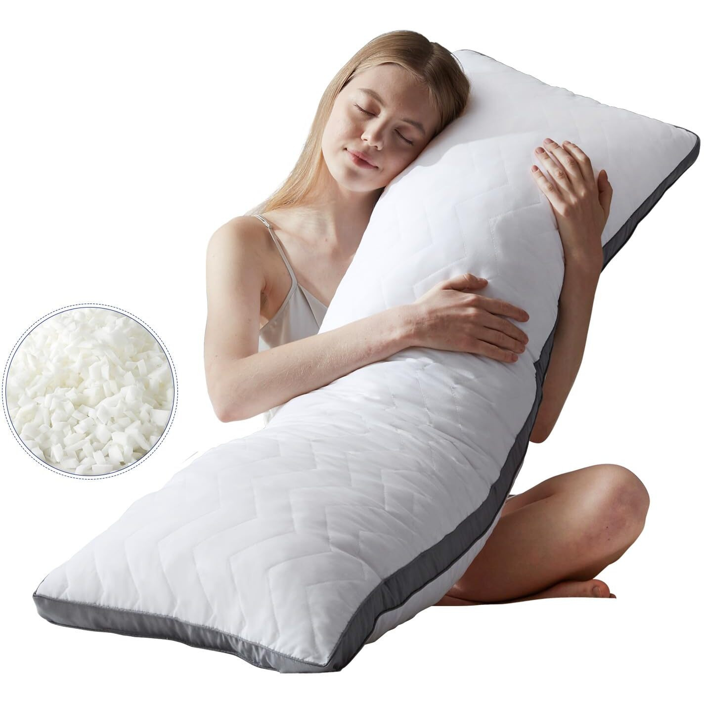 Downcool Quilted Memory Foam Body Pillow - Large Full Body Pillows For Adults - Soft Long Bed Pillows For Side Sleepers - 20X54 Inch (White)