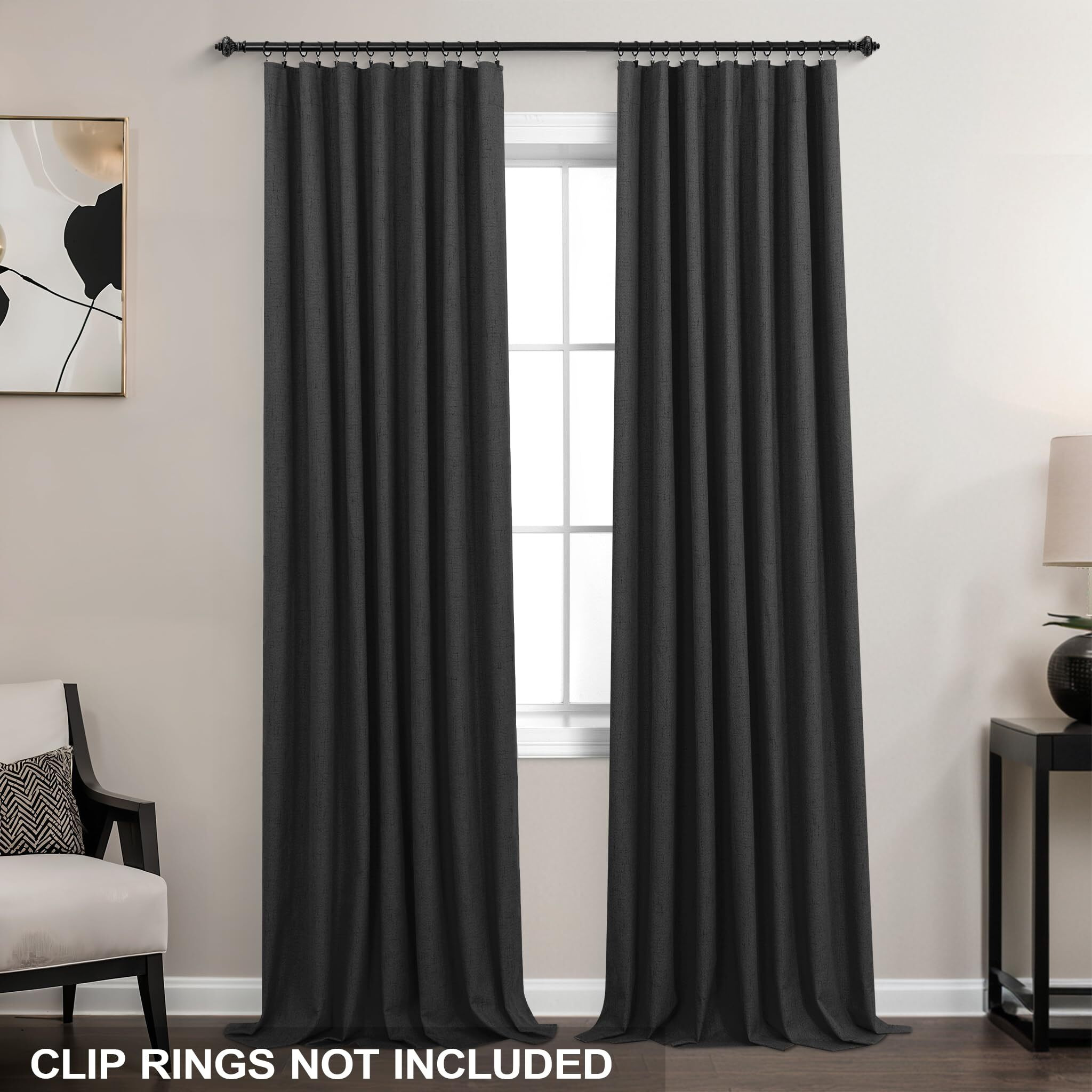Koufall Black Linen Textured Total Blackout Curtains 52 X 84 Inches Long For Bedroom Back Tab Pleated Window Curtain Panels Set Of 2