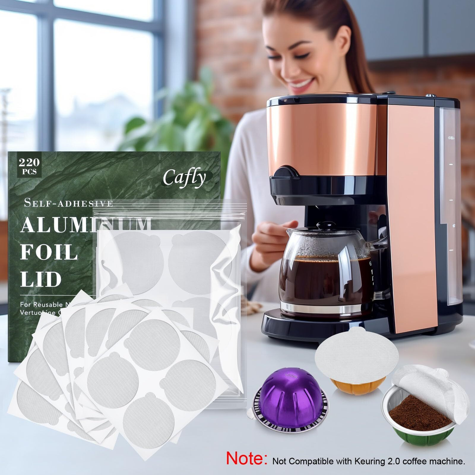 Aluminum Foils Lids Seals-Reuse Capsules Coffee Pods 220Pcs  Compatible With Nespresso Vertuoline Vertuo  Reuse Coffee Pods Cover Seals 62Mm