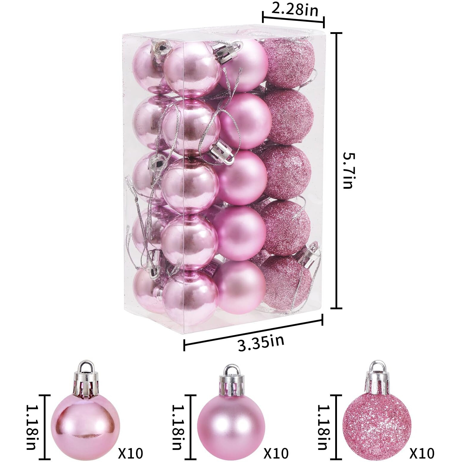 30Ct Christmas Ball Ornaments  1.18"" Shatterproof Tree Decorations  Perfect Hanging Ball For Indoor/Outdoor Holiday Party Decor (Pink)