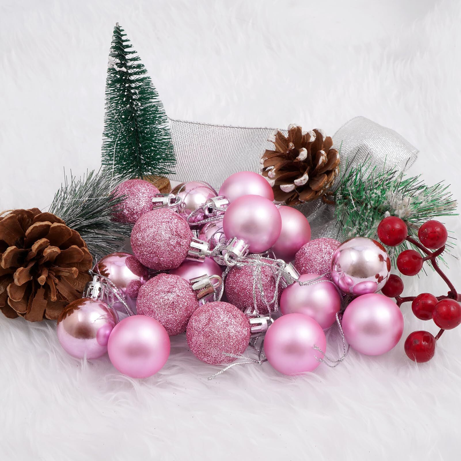 30Ct Christmas Ball Ornaments  1.18"" Shatterproof Tree Decorations  Perfect Hanging Ball For Indoor/Outdoor Holiday Party Decor (Pink)