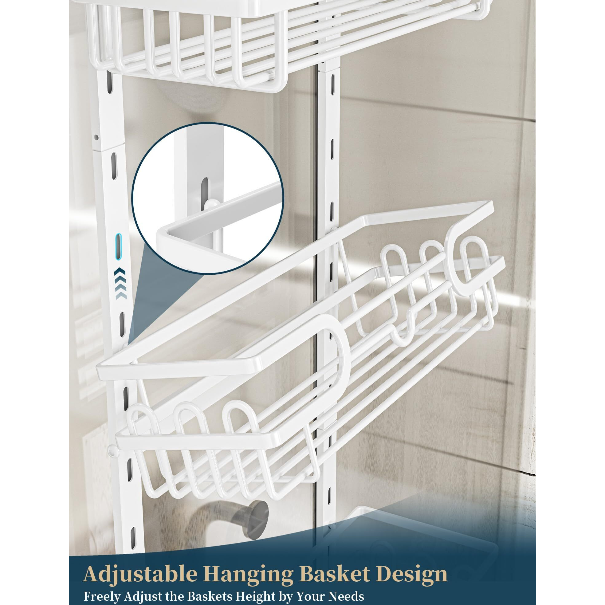 Consumest Over The Door Shower Caddy - 4 Tier Adjustable Hanging Shower Caddy Shower Shelf With 2 Soap Holders & 22 Hooks  Rustproof Easy Installation Shower Organizer Hanging For Bathroom  White
