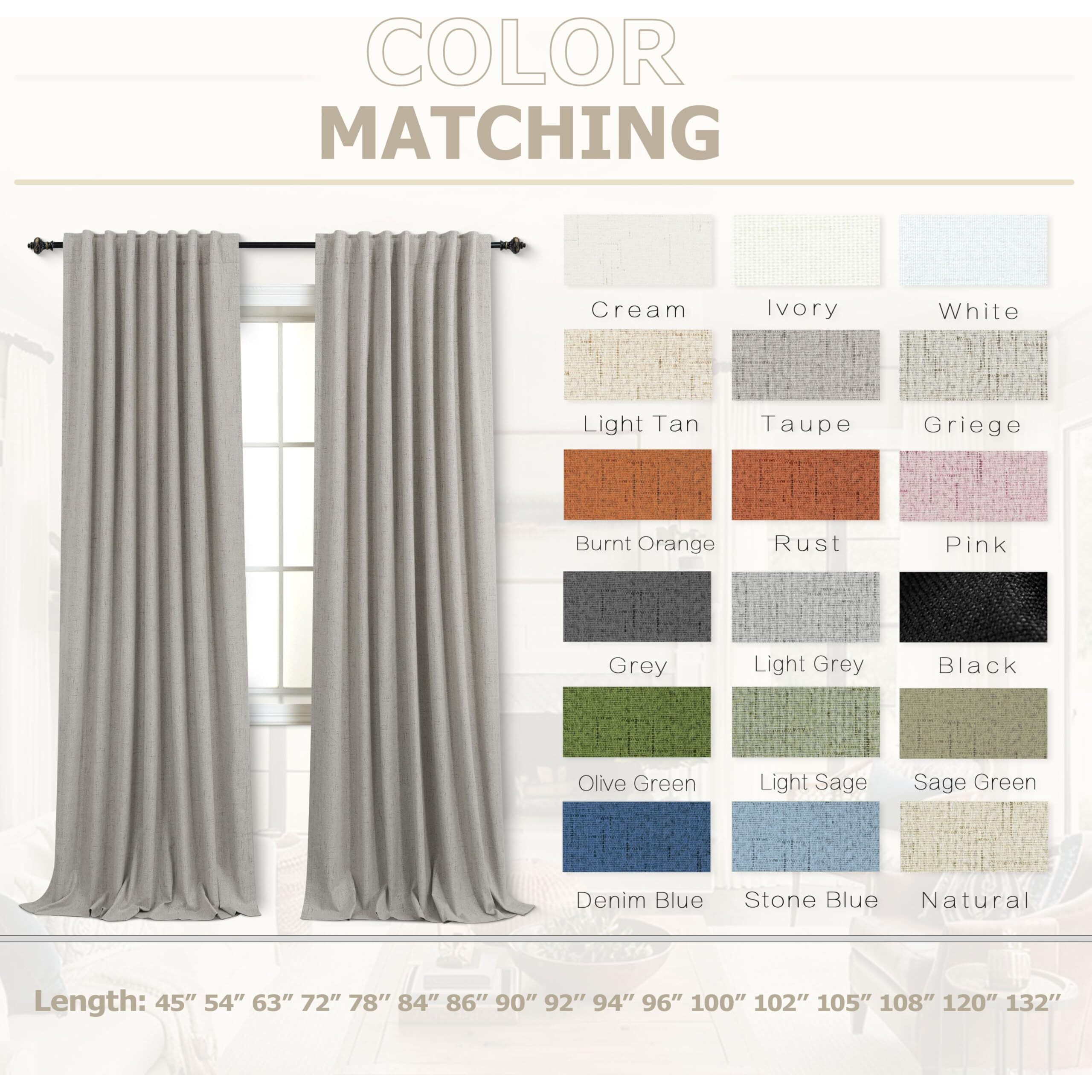 Koufall Taupe Back Tab Linen Blackout Curtains For Living Room 52 By 96 Inch Length