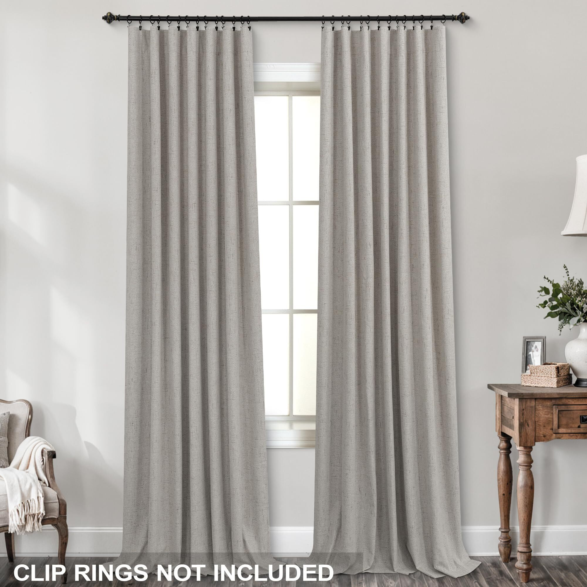 Koufall Taupe Back Tab Linen Blackout Curtains For Living Room 52 By 96 Inch Length