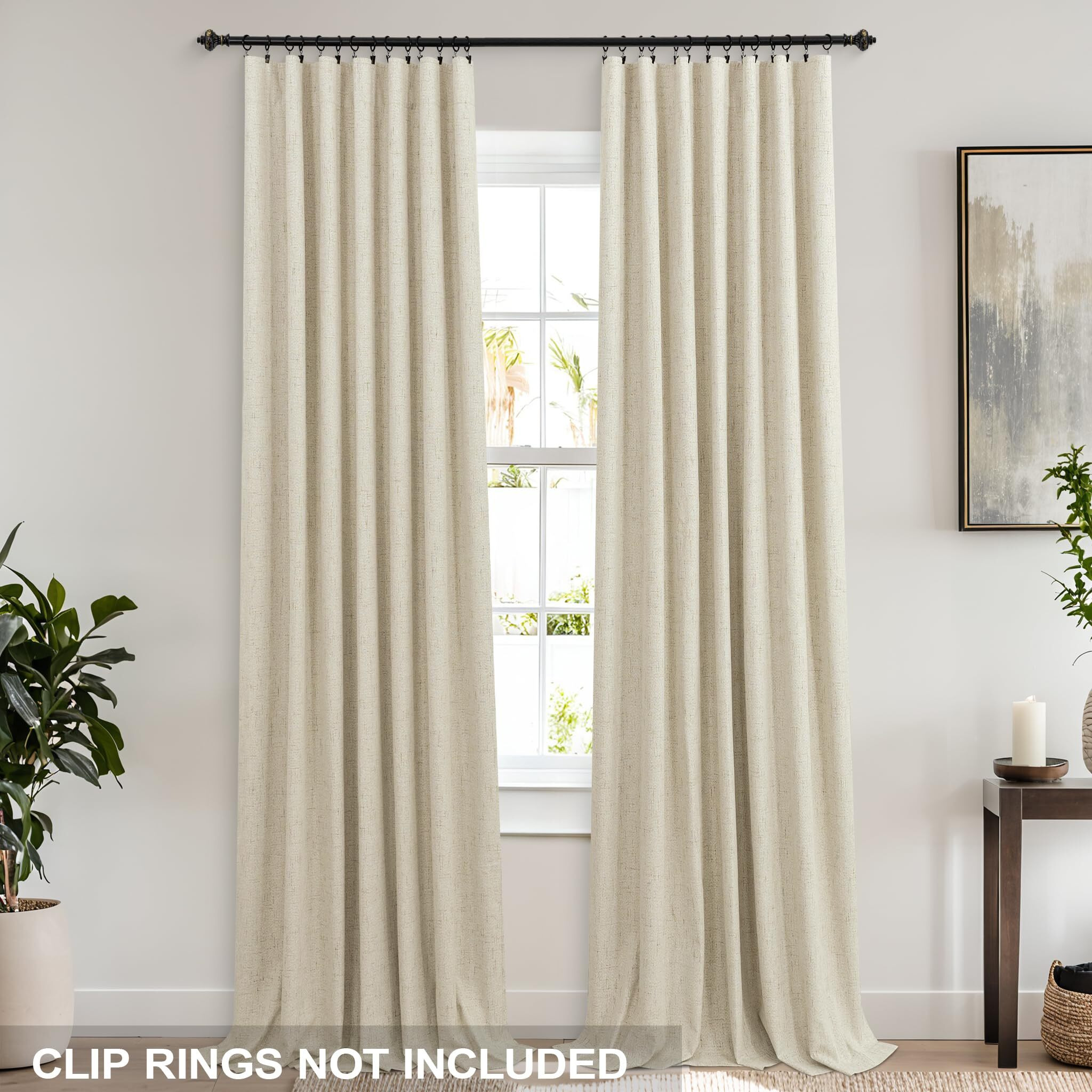 Koufall Light Tan Back Tab Linen Blackout Curtains For Living Room 52X108 Inch Length